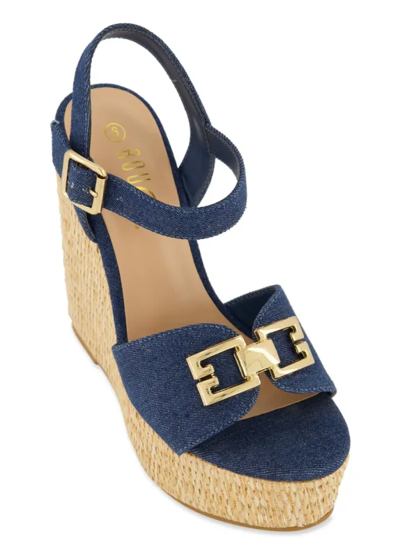 Metallic Pendant Espadrille Platform Wedge Sandals sold by Rainbow