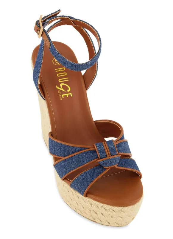 Twist Knot Espadrille Platform Wedge Sandals sold by Rainbow