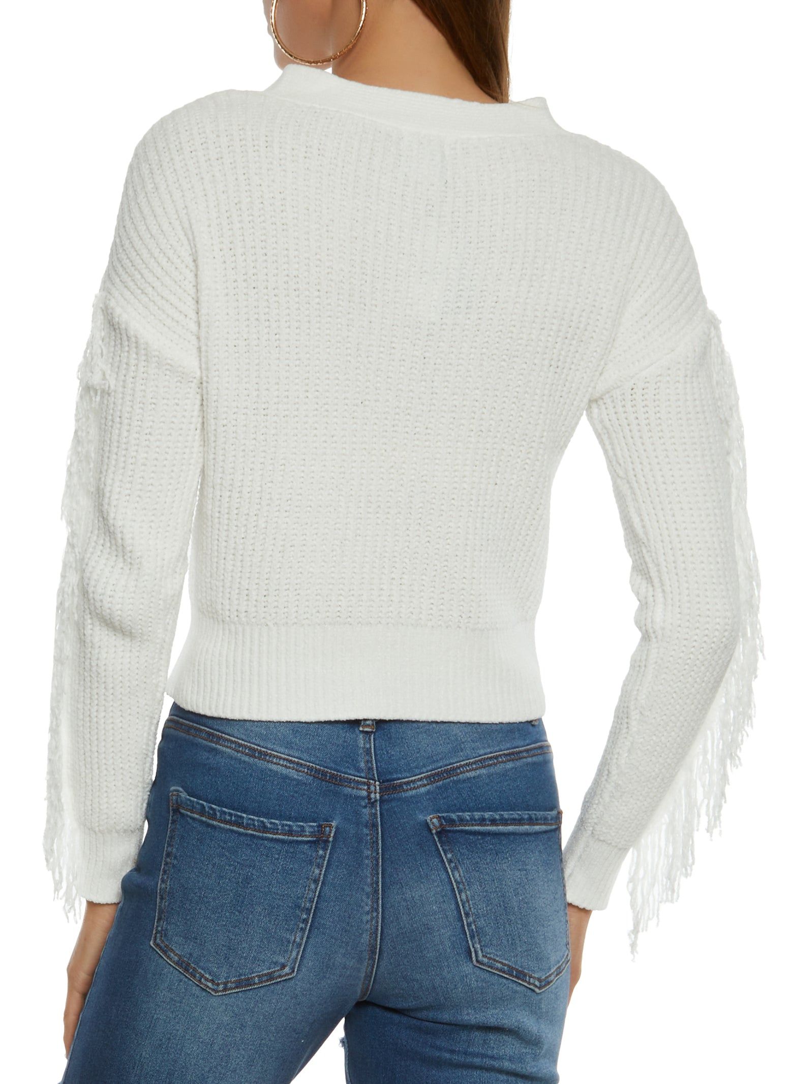 Chenille Cable Knit Fringe Cardigan sold by Rainbow product image thumbnail 2