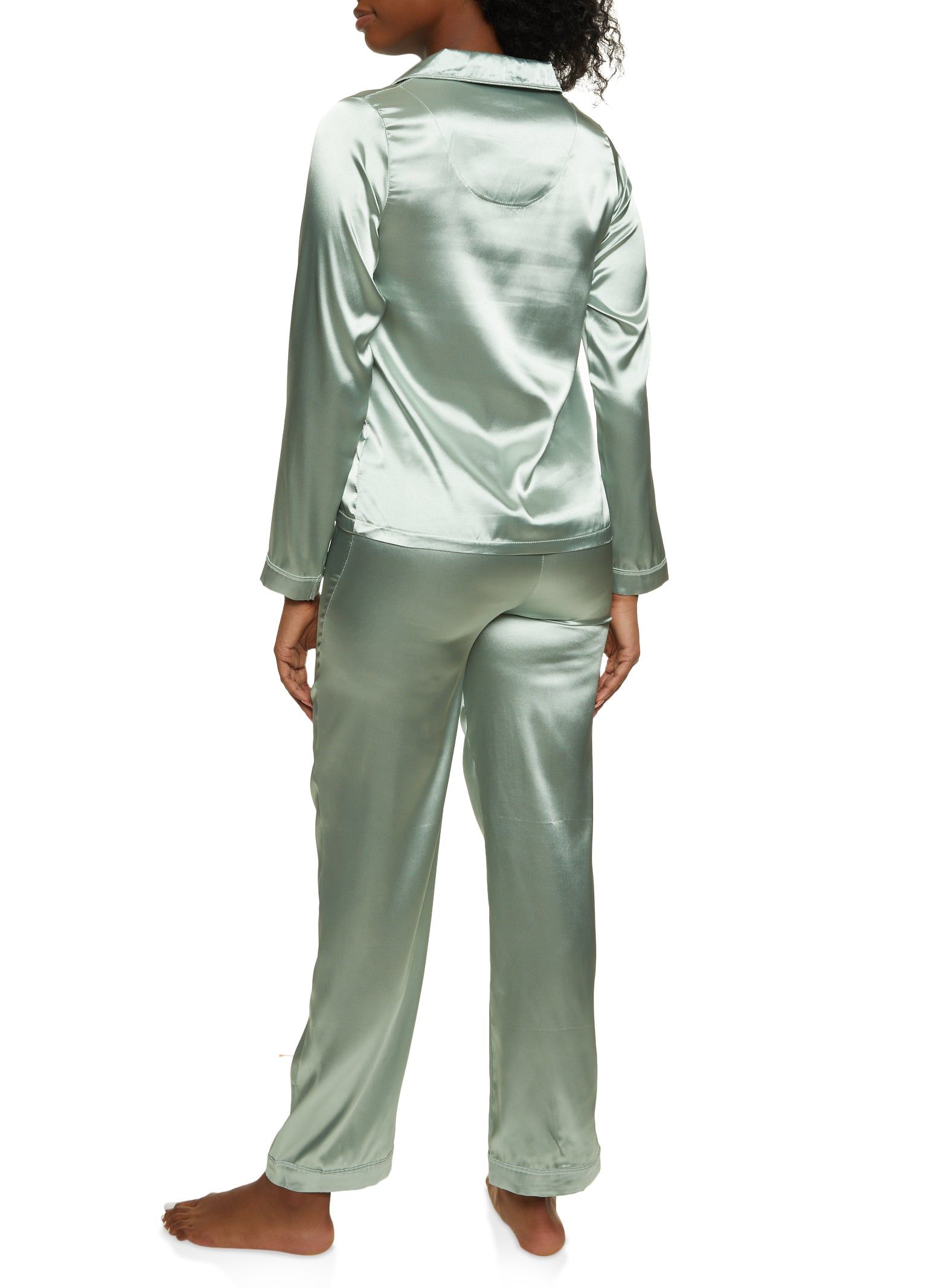 Satin Long Sleeve Button Down Pajama Shirt and Pants sold by Rainbow product image thumbnail 2