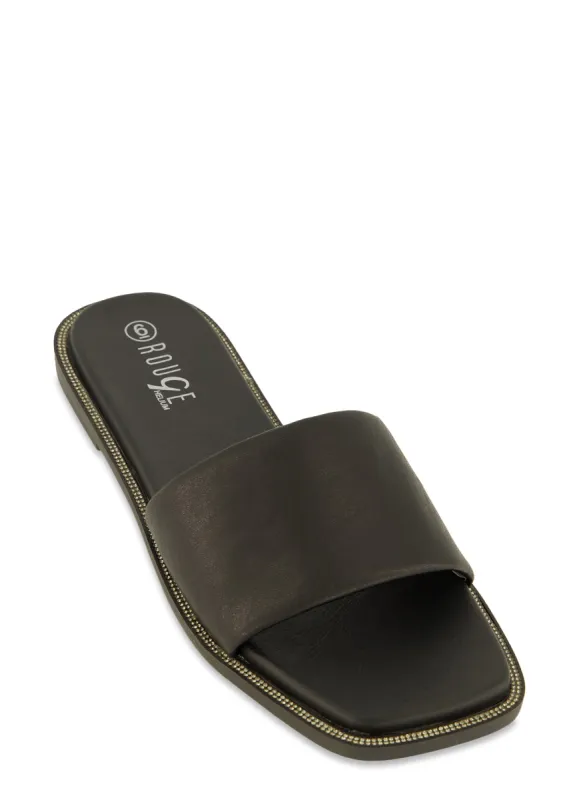 Rhinestone Trim Single Band Slide Sandals sold by Rainbow