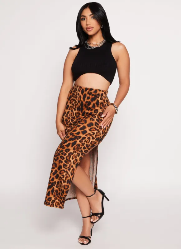 Animal Print Side Slit Maxi Skirt sold by Rainbow
