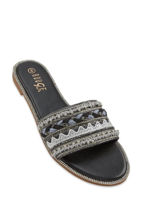 Thread Beaded Flat Slide Sandals sold by Rainbow