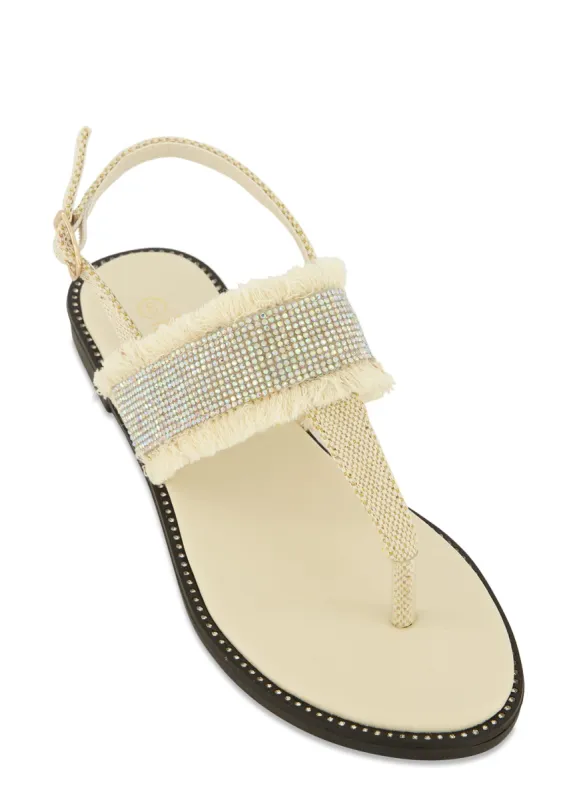 Rhinestone Frayed Buckle Strap Thong Sandals sold by Rainbow