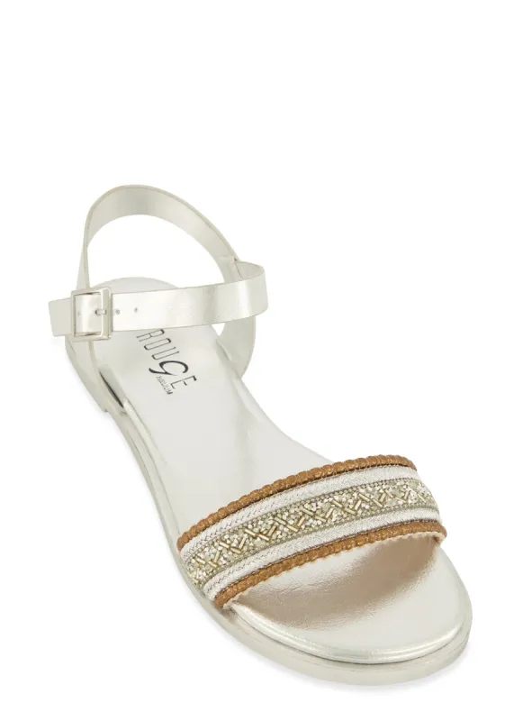 Beaded Ankle Strap Flat Sandals sold by Rainbow