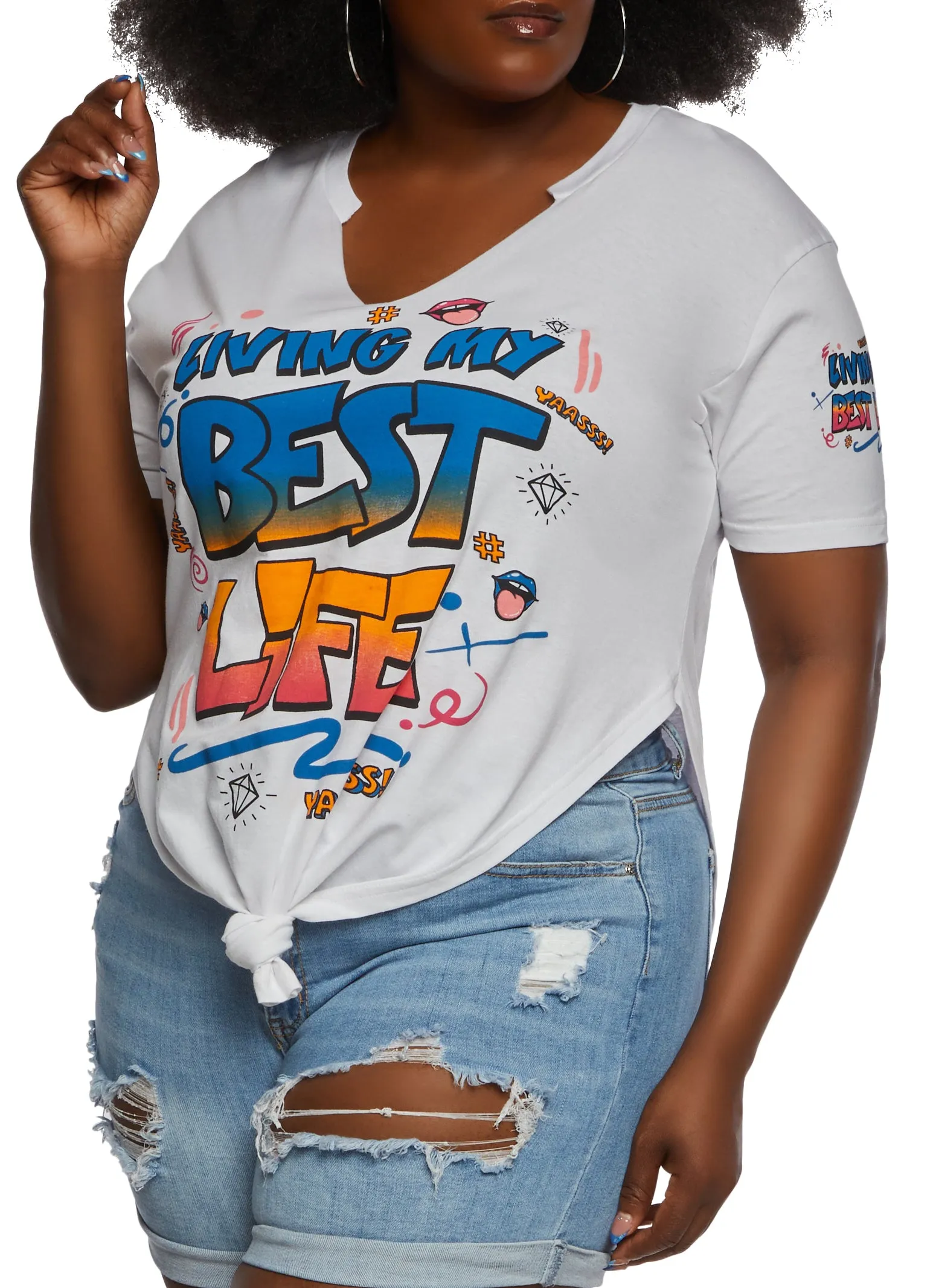 Plus Size Living My Best Life Graphic Notch Neck Tee sold by Rainbow product image thumbnail 2