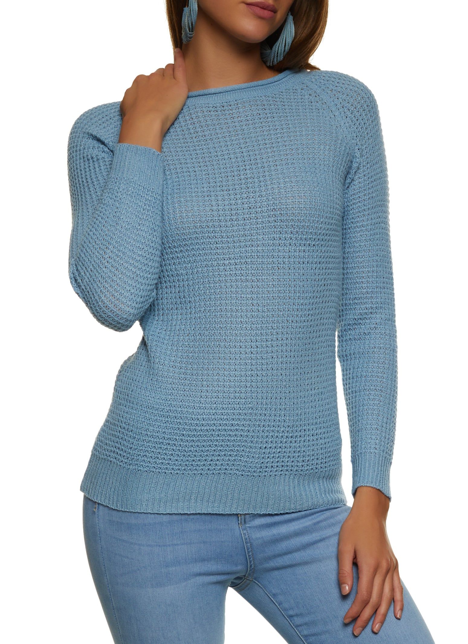 Waffle Knit Crew Neck Pullover Sweater sold by Rainbow