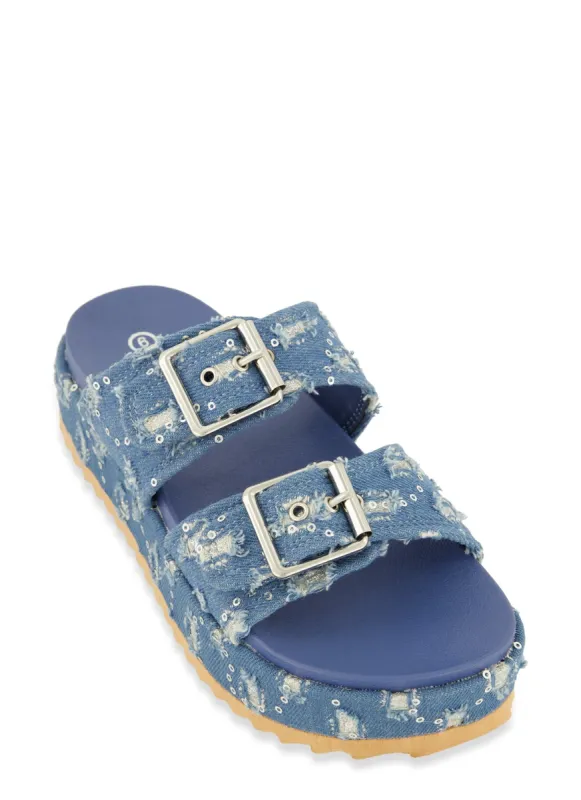 Double Band Platform Slide Sandals sold by Rainbow