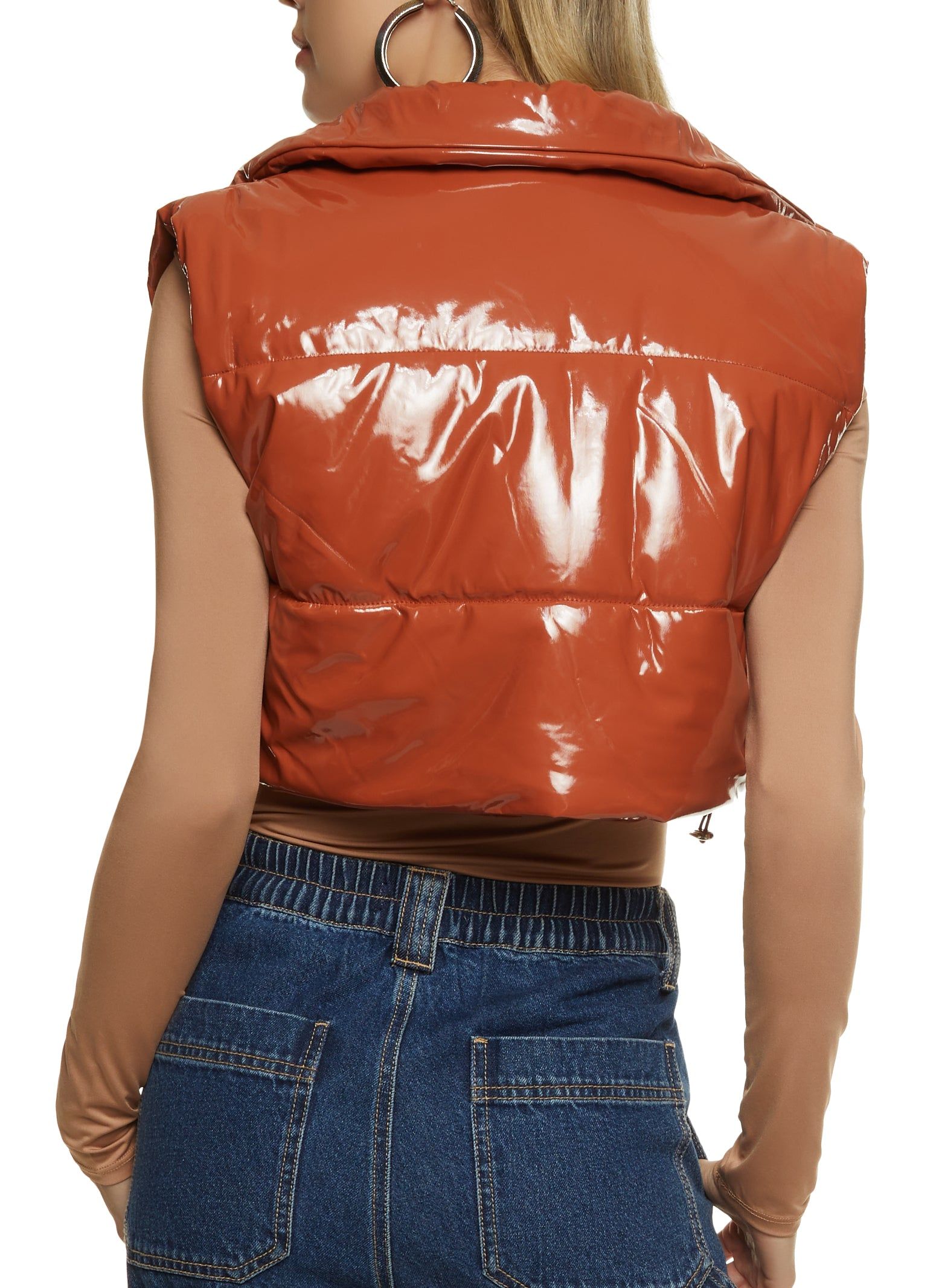 Faux Patent Leather Cropped Puffer Vest sold by Rainbow product image thumbnail 2