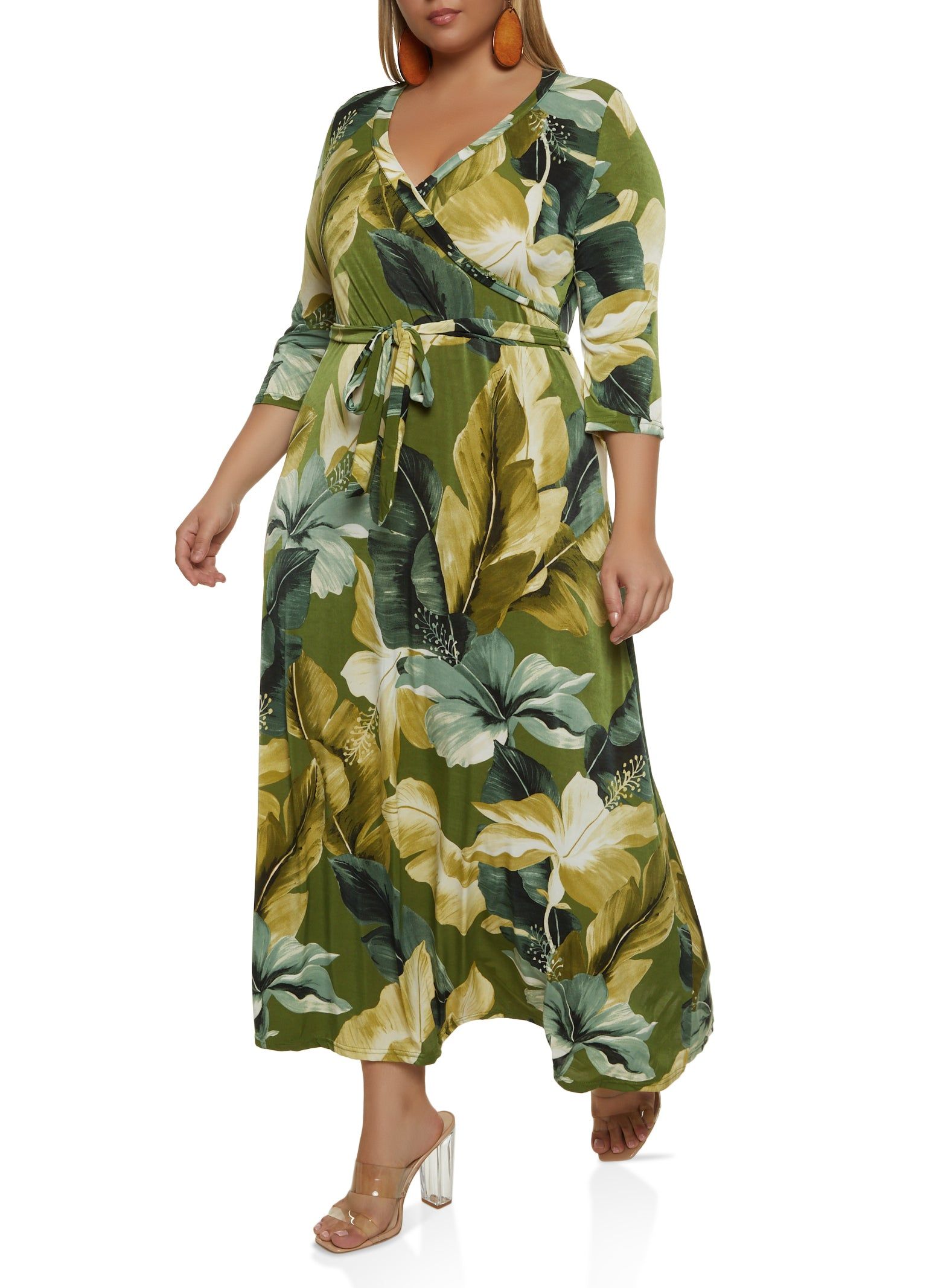 Plus Size Leaf Print Faux Wrap Maxi Dress sold by Rainbow product image thumbnail 2
