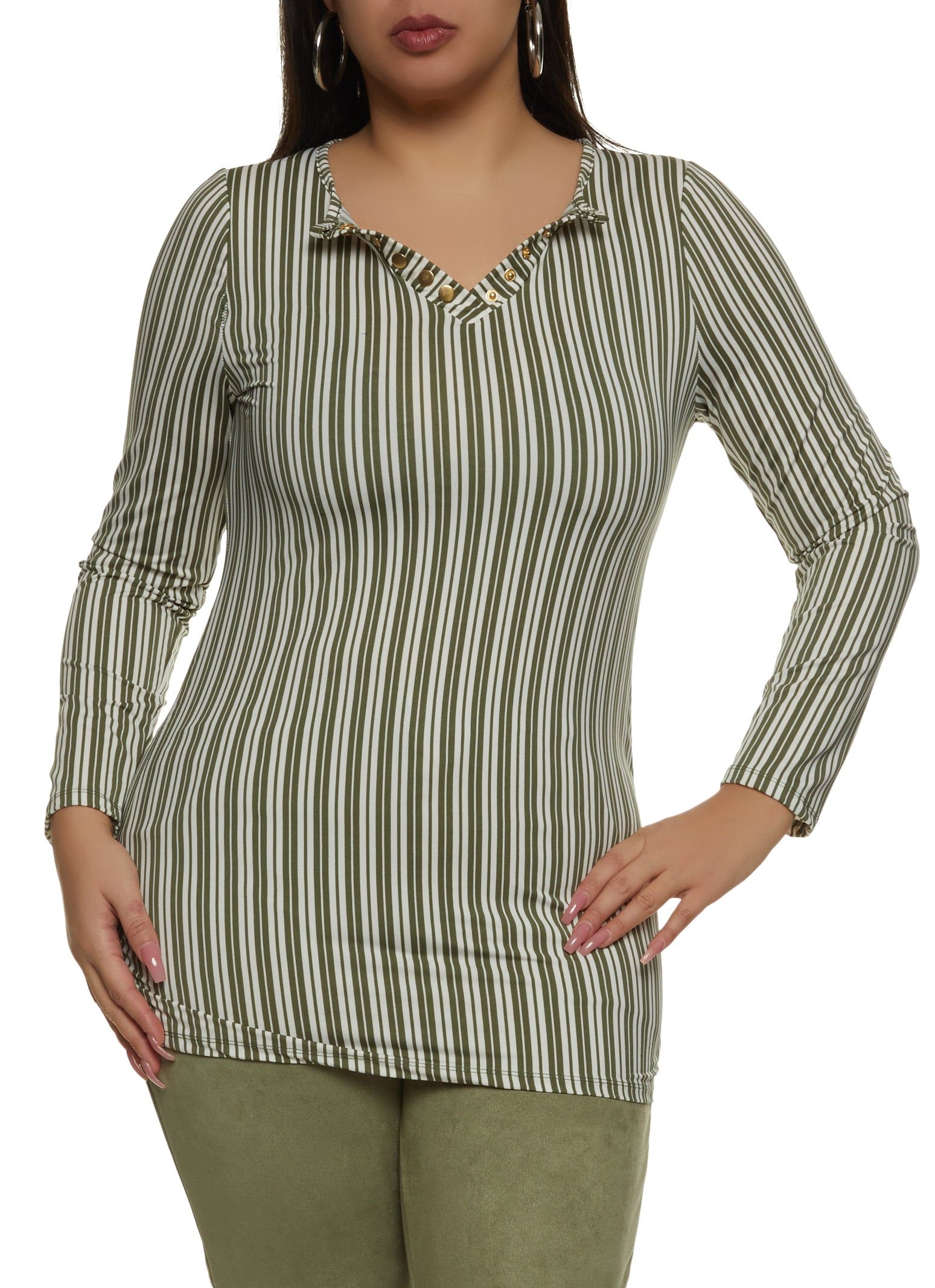 Plus Size Striped Long Sleeve Top sold by Rainbow