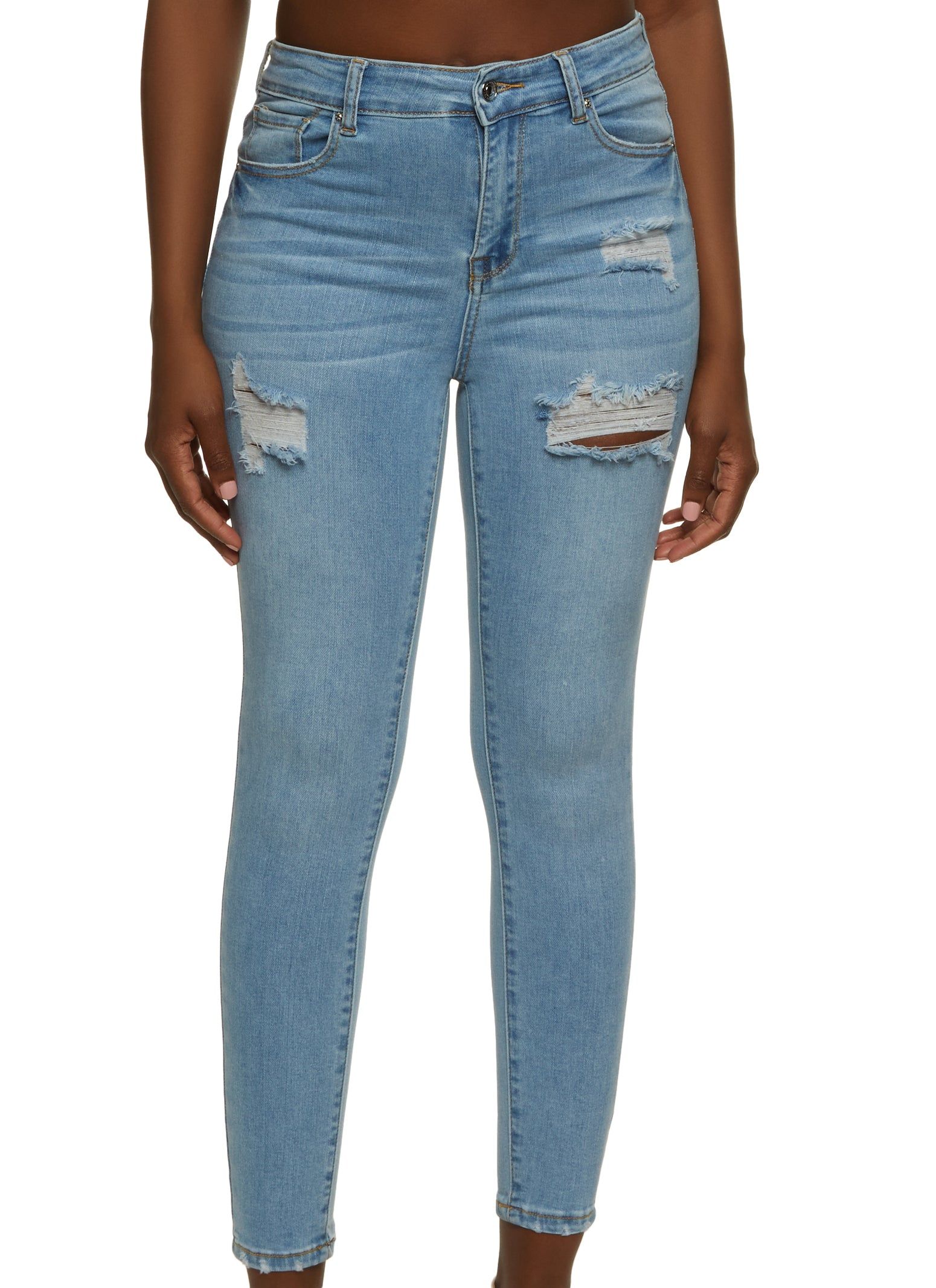 WAX Distressed High Rise Skinny Jeans sold by Rainbow