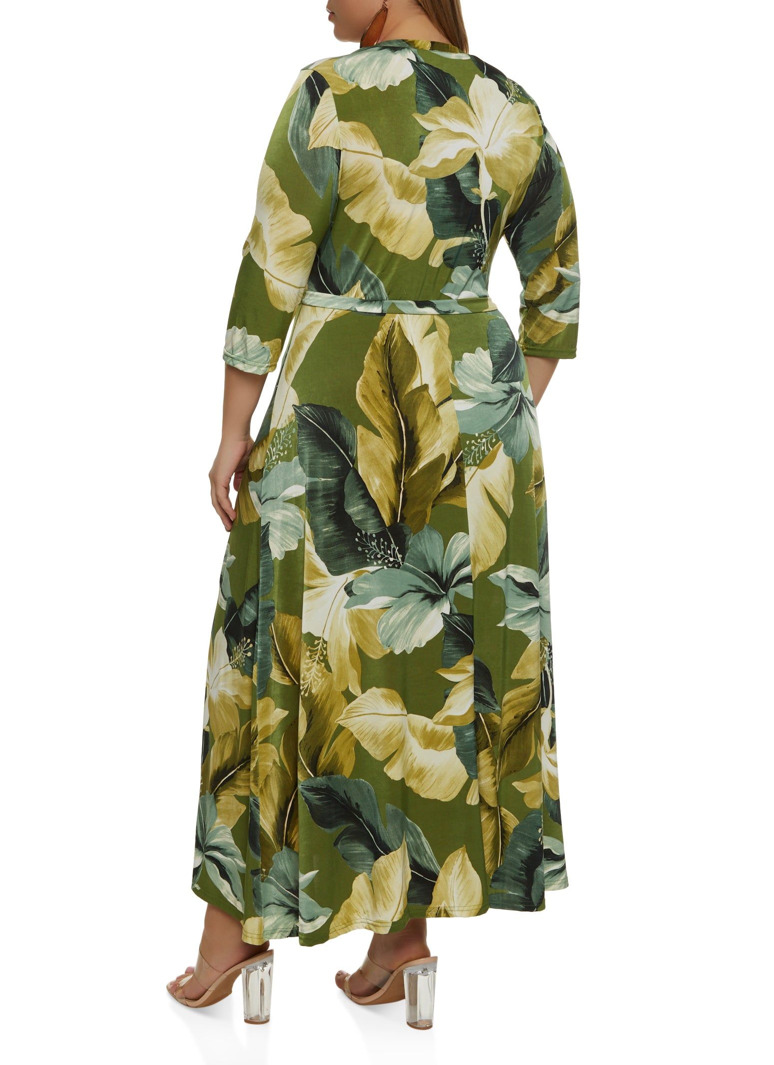 Plus Size Leaf Print Faux Wrap Maxi Dress sold by Rainbow product image thumbnail 3