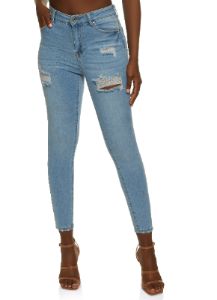 WAX Distressed High Rise Skinny Jeans sold by Rainbow