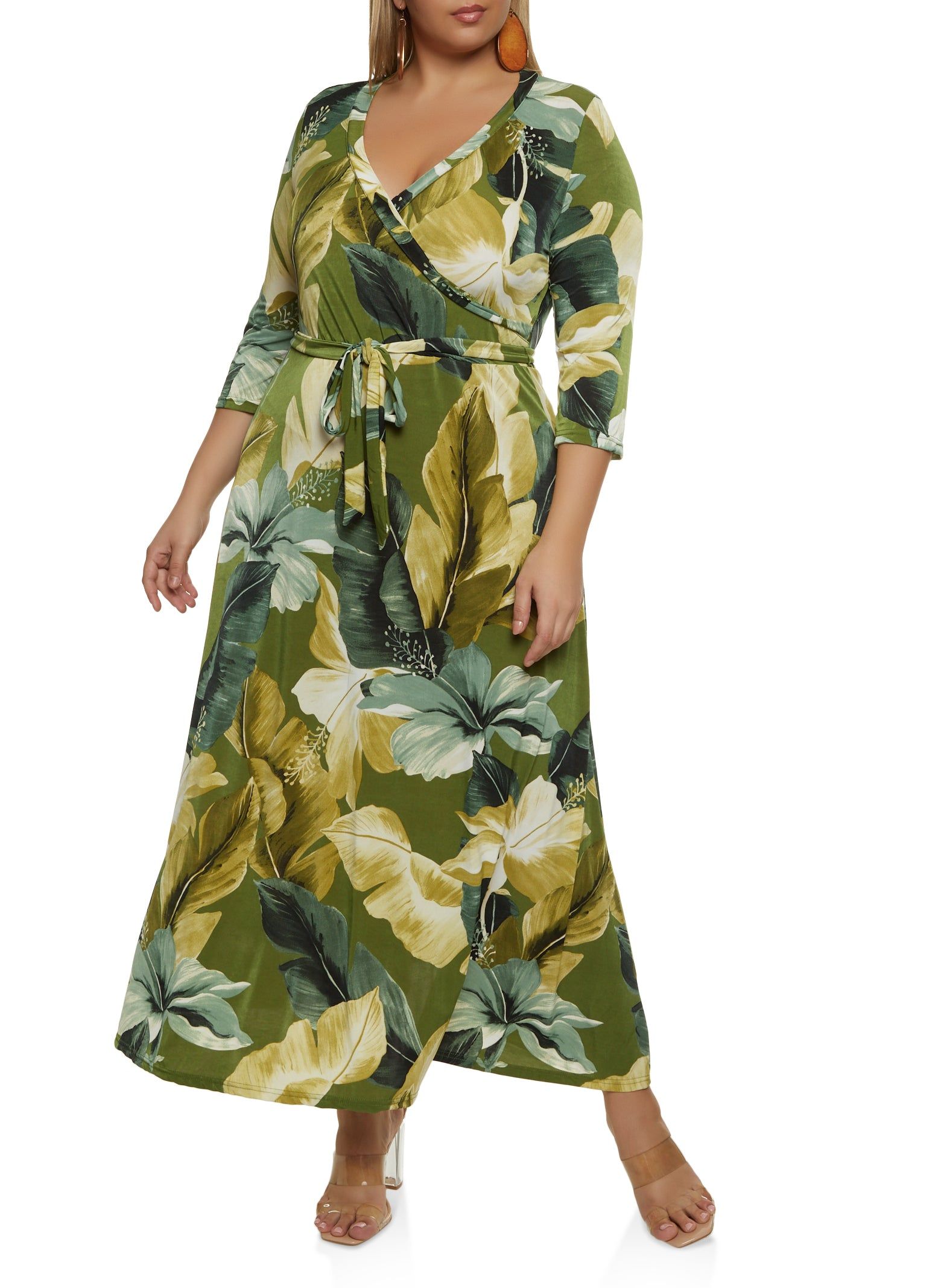 Plus Size Leaf Print Faux Wrap Maxi Dress sold by Rainbow