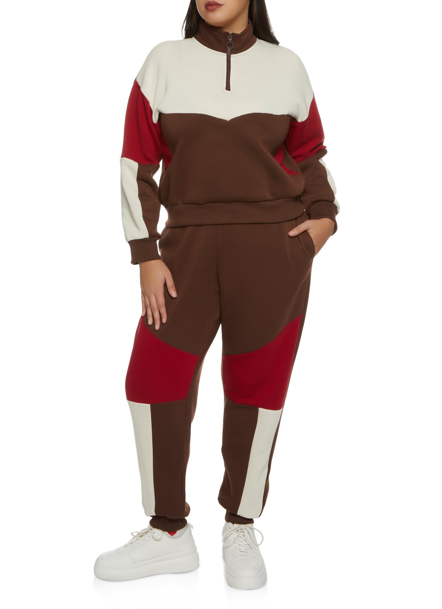 Plus Size Color Blocked Zip Neck Sweatshirt sold by Rainbow product image thumbnail 2