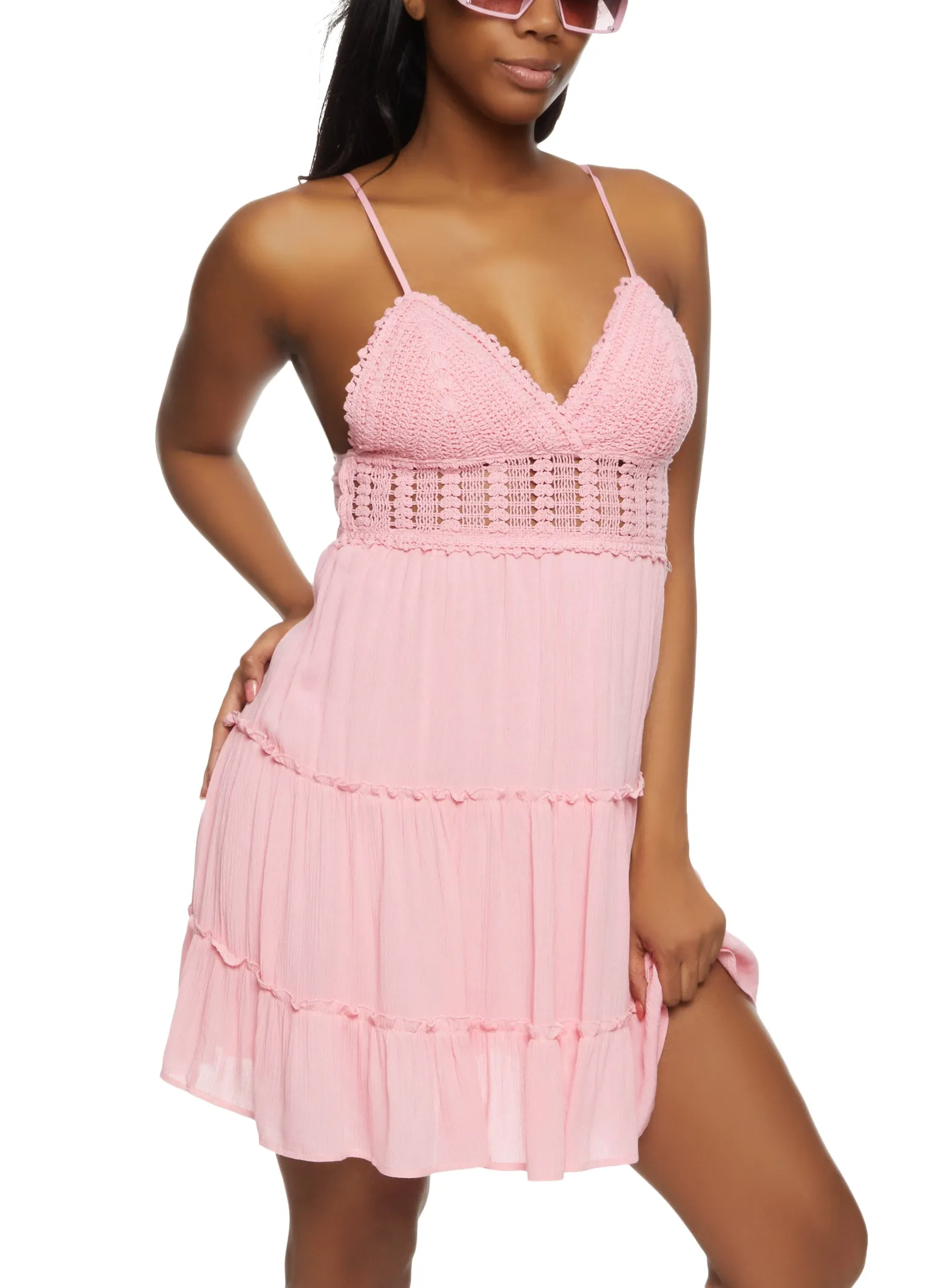 Gauze Knit Crochet Detail Keyhole Back Dress sold by Rainbow