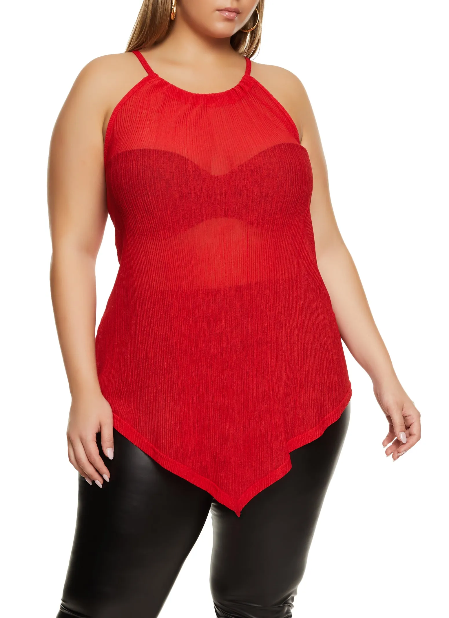 Plus Size Textured Knit High Neck Hanky Hem Top sold by Rainbow product image thumbnail 2