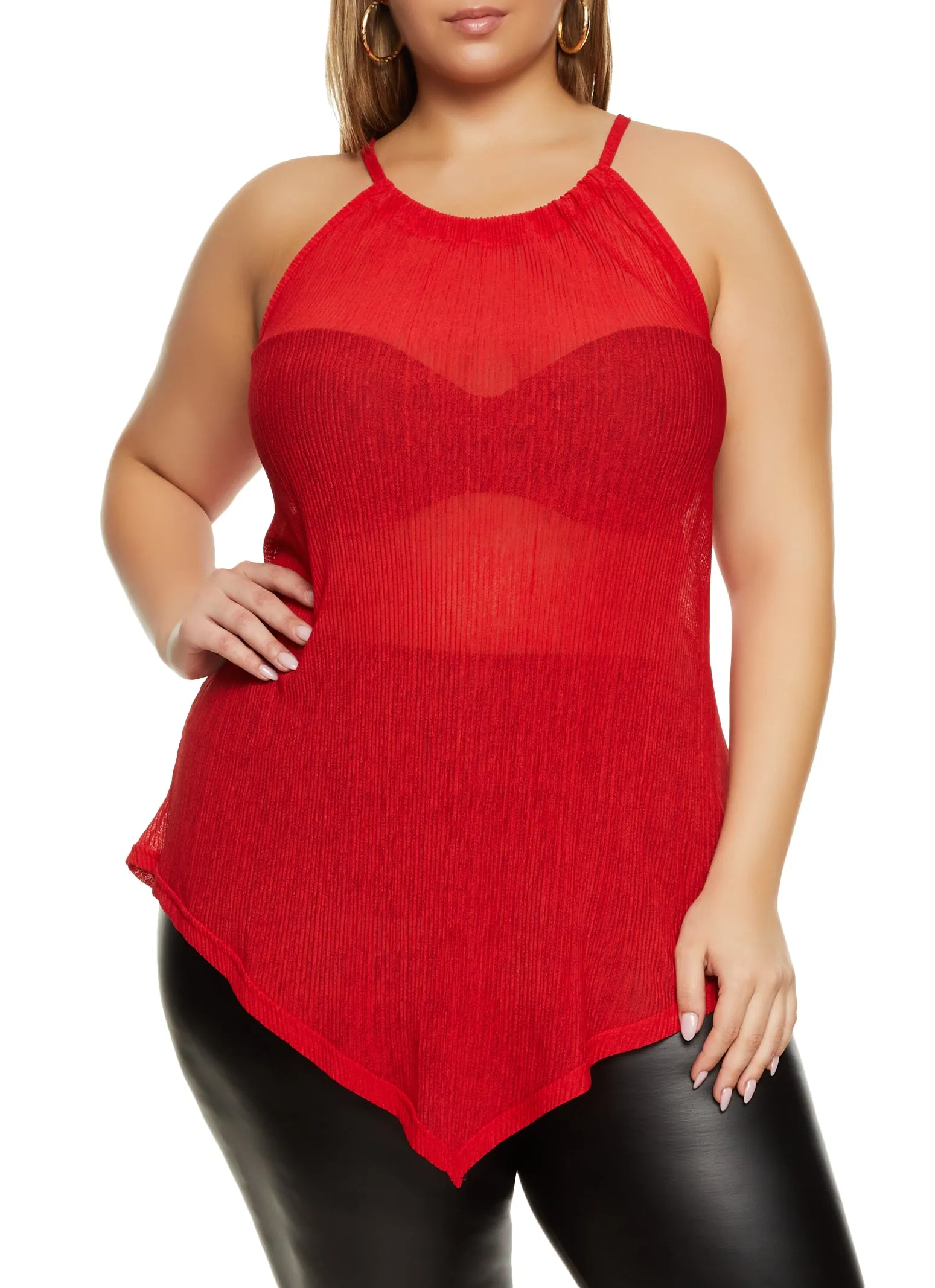 Plus Size Textured Knit High Neck Hanky Hem Top sold by Rainbow