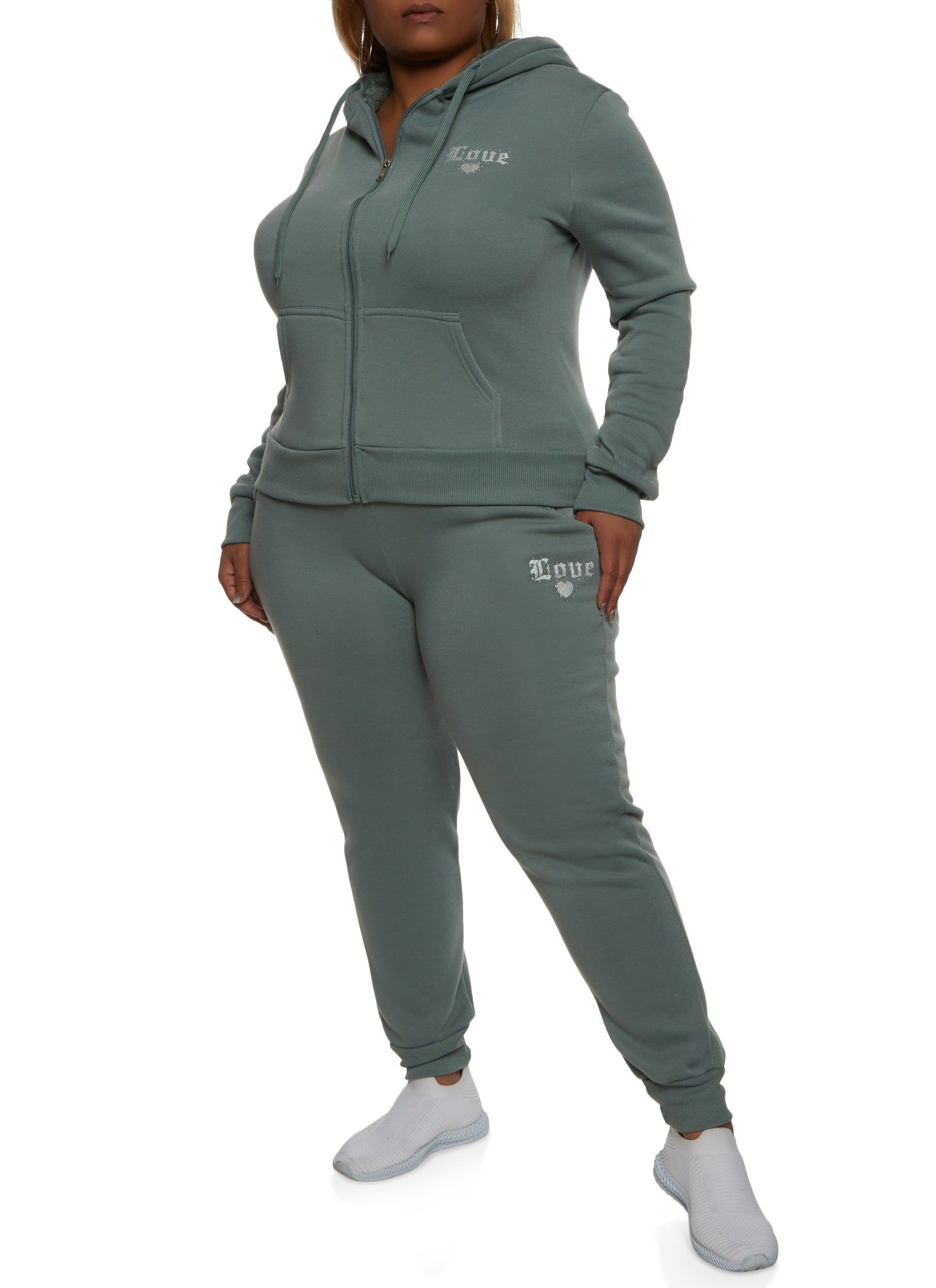 Plus Size Love Rhinestone Zip Front Hoodie sold by Rainbow product image thumbnail 2