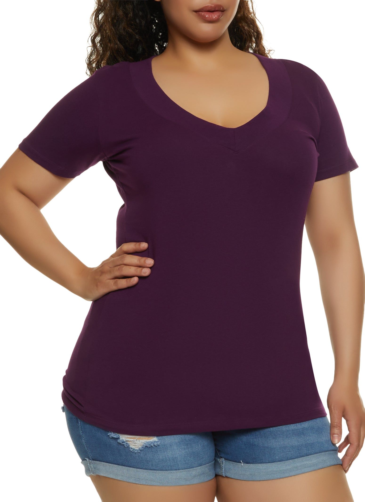 Plus Size Basic V Neck Tee sold by Rainbow