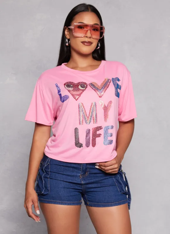 Love My Life Sequin Graphic Tee sold by Rainbow