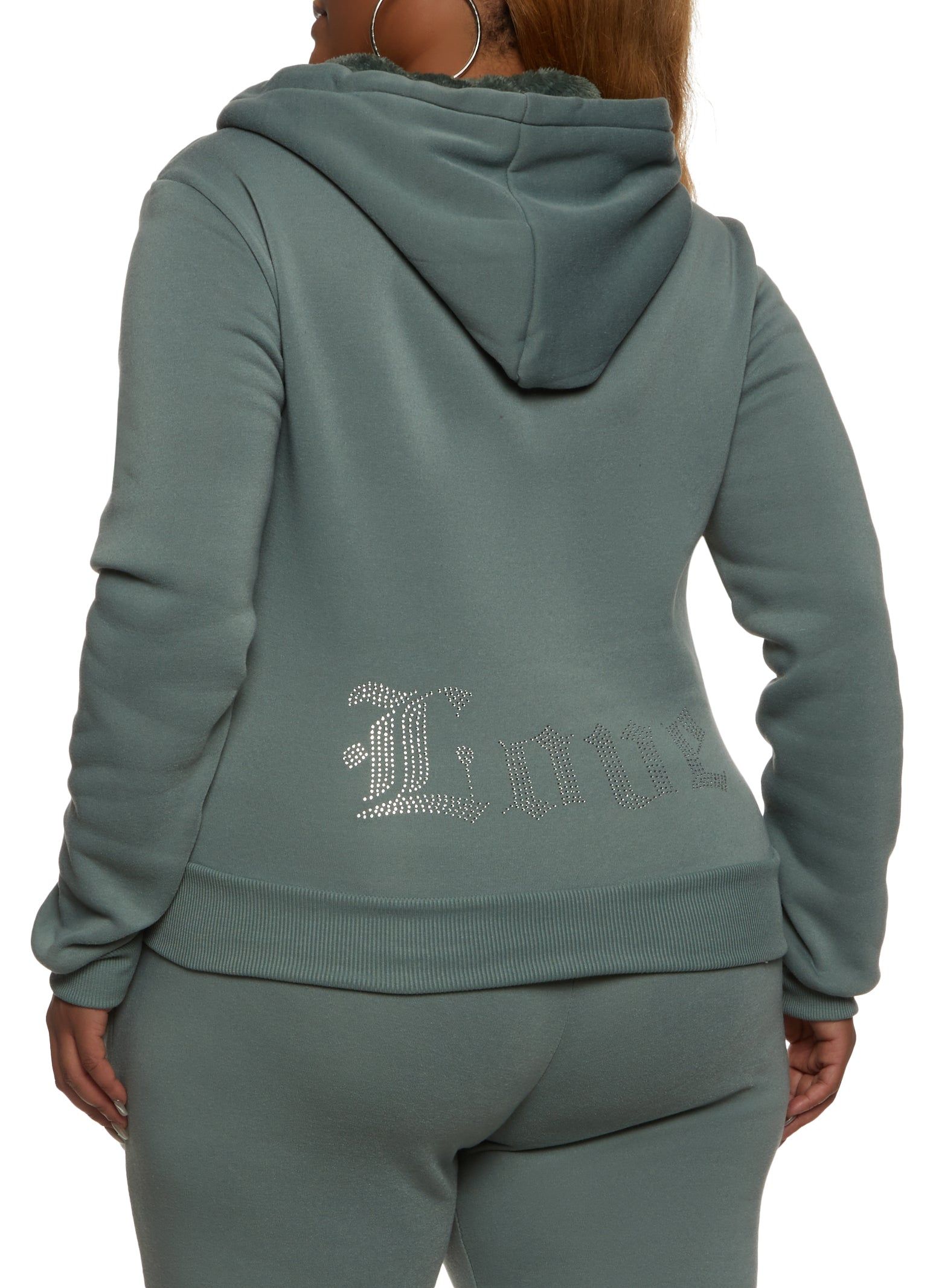 Plus Size Love Rhinestone Zip Front Hoodie sold by Rainbow product image thumbnail 3