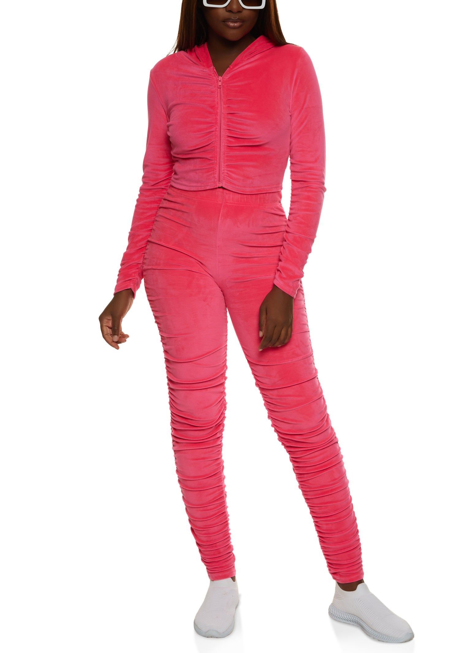 Velour Ruched Zip Front Hoodie sold by Rainbow product image thumbnail 2