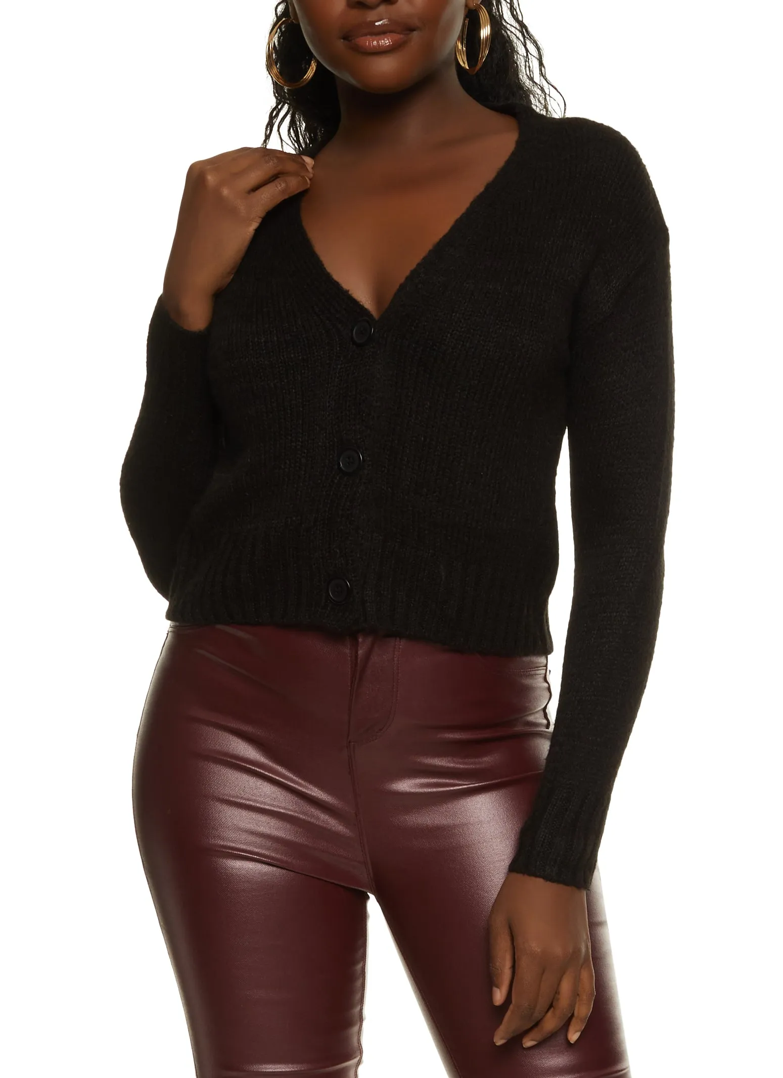 Solid Cable Knit Button Front Cropped Cardigan sold by Rainbow