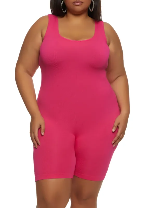 Plus Size Rib Knit Tank Romper sold by Rainbow