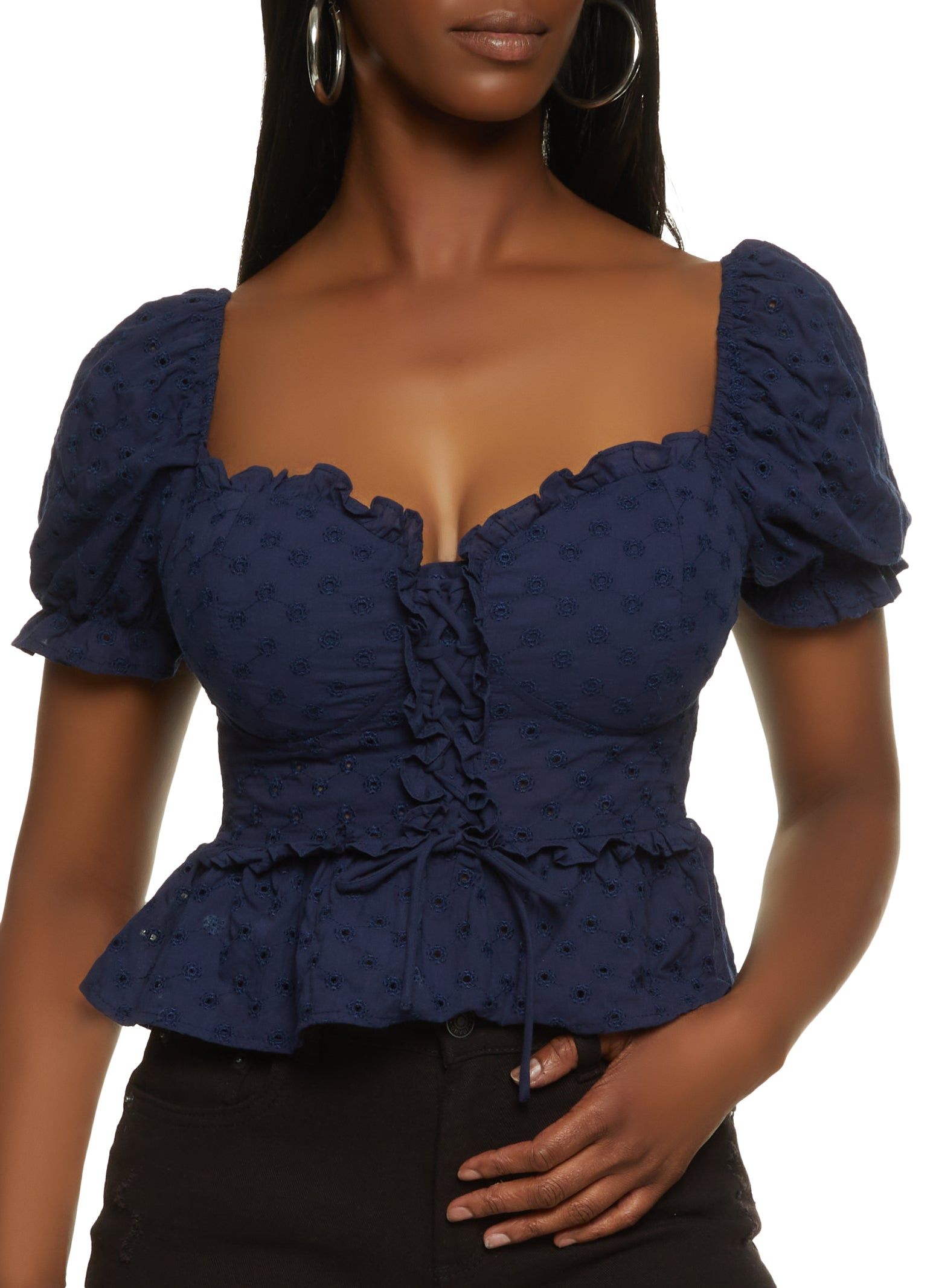 Eyelet Embroidered Smocked Top sold by Rainbow