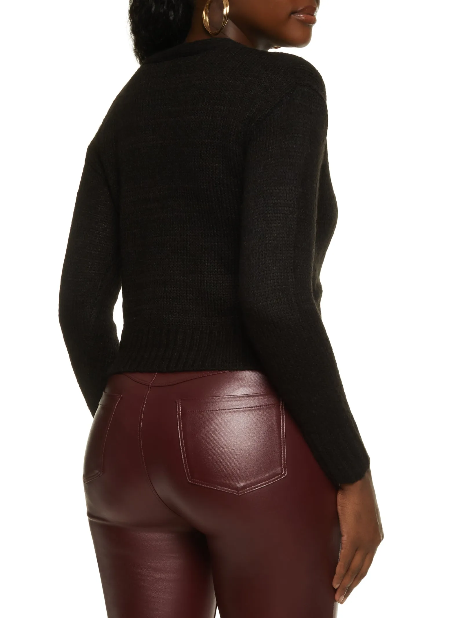 Solid Cable Knit Button Front Cropped Cardigan sold by Rainbow product image thumbnail 2