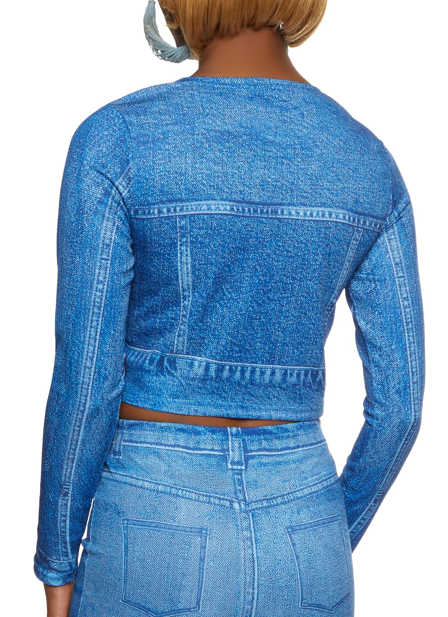 Denim Print Long Sleeve Crop Top sold by Rainbow product image thumbnail 3