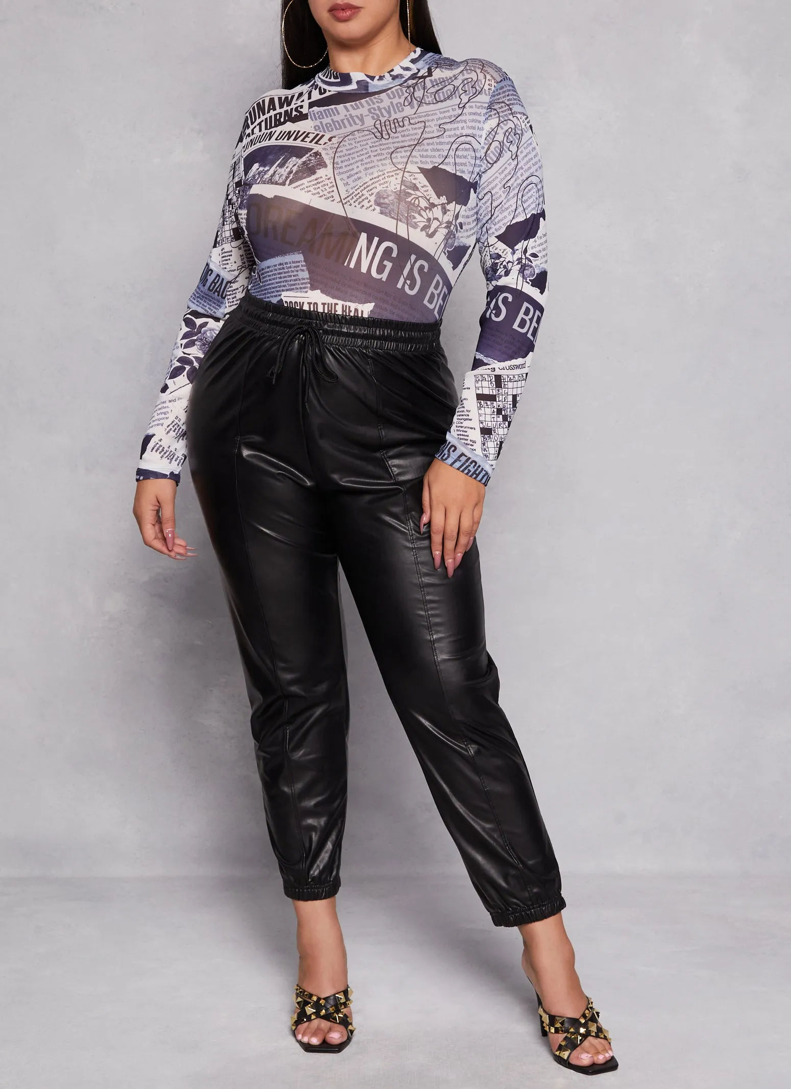 Plus Size Mesh Printed Mock Neck Bodysuit sold by Rainbow product image thumbnail 2