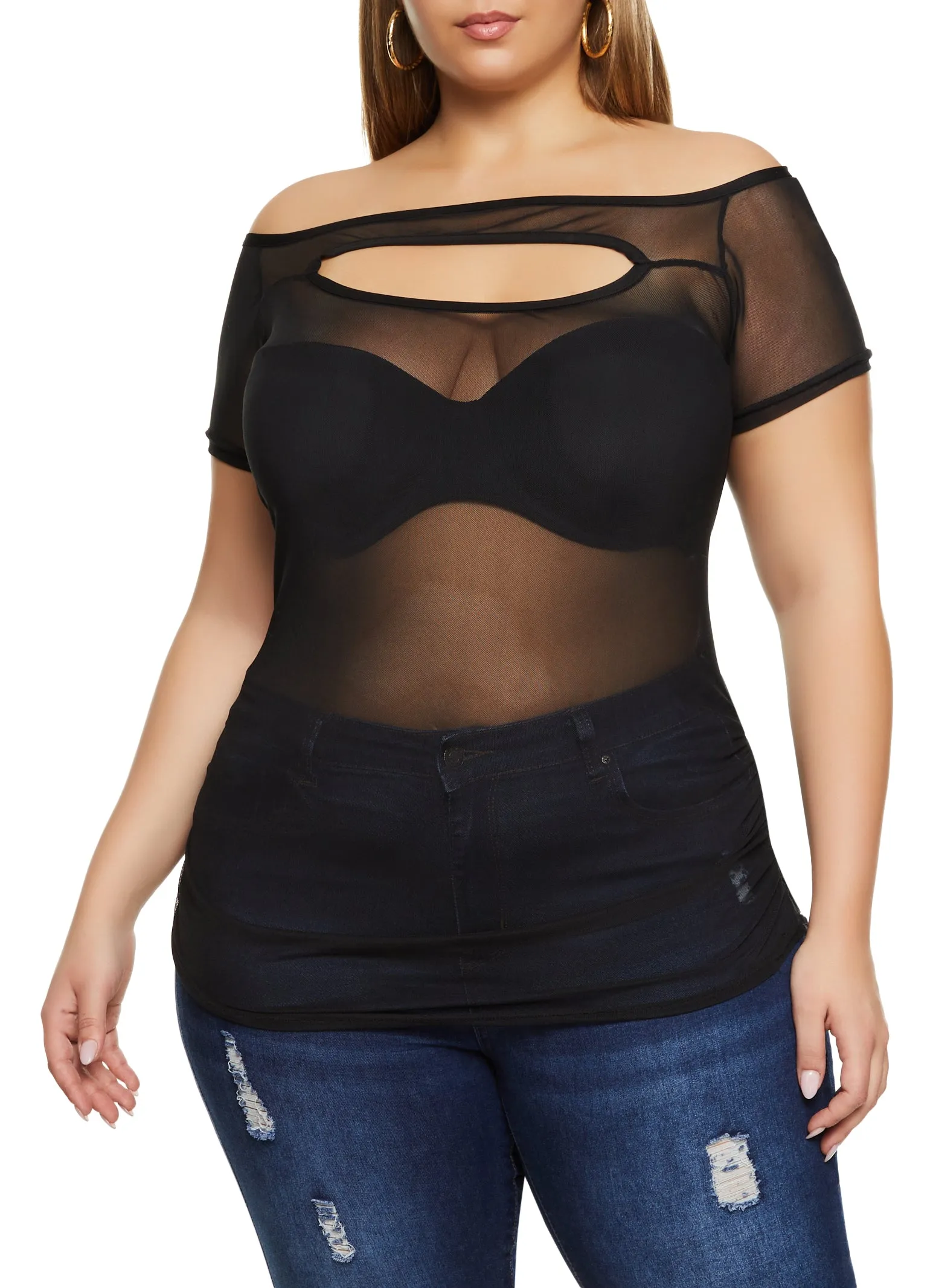 Plus Size Mesh Keyhole Off the Shoulder Top sold by Rainbow product image thumbnail 2