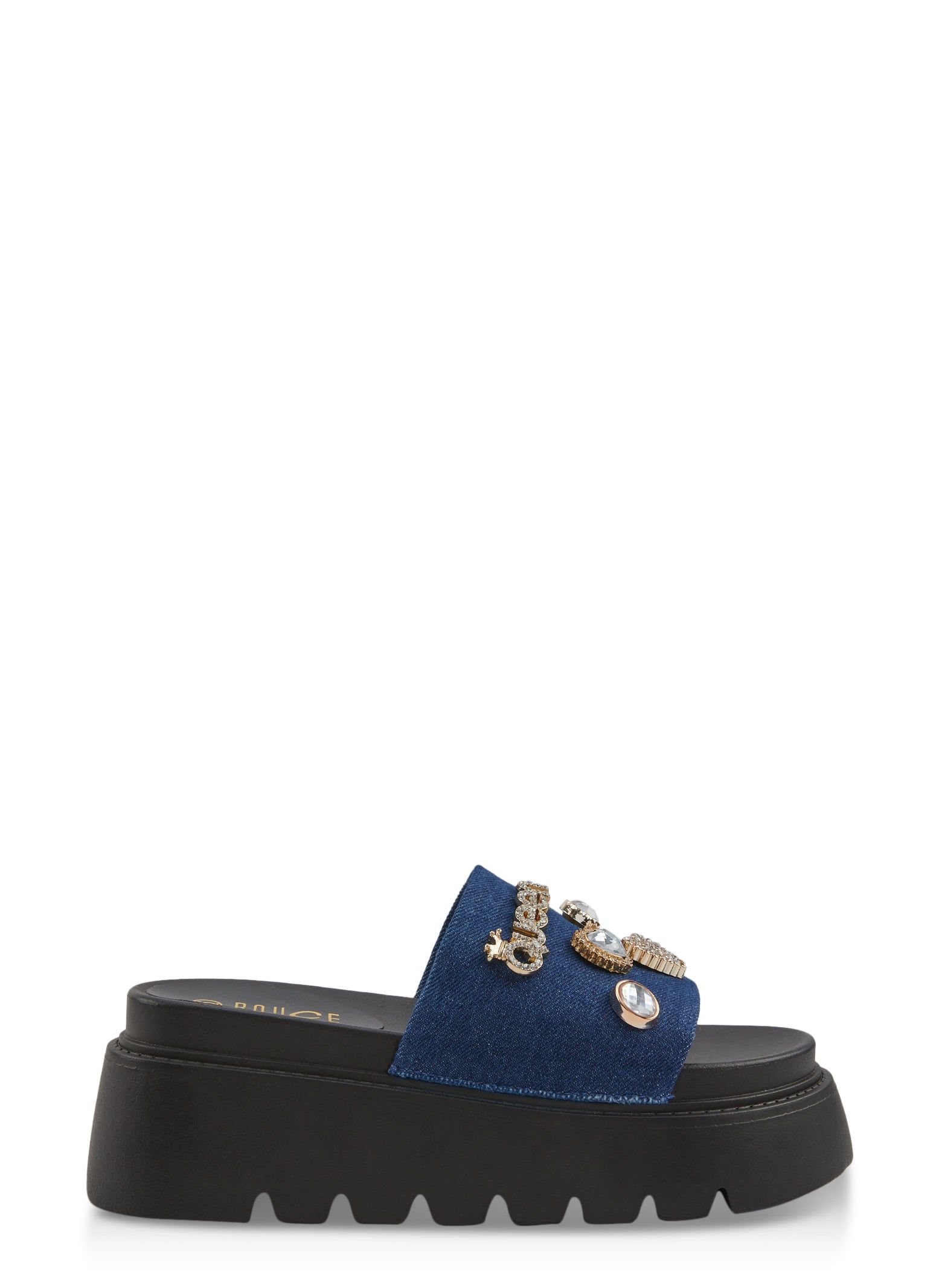Queen Charm Denim Band Platform Slide Sandals sold by Rainbow product image thumbnail 2