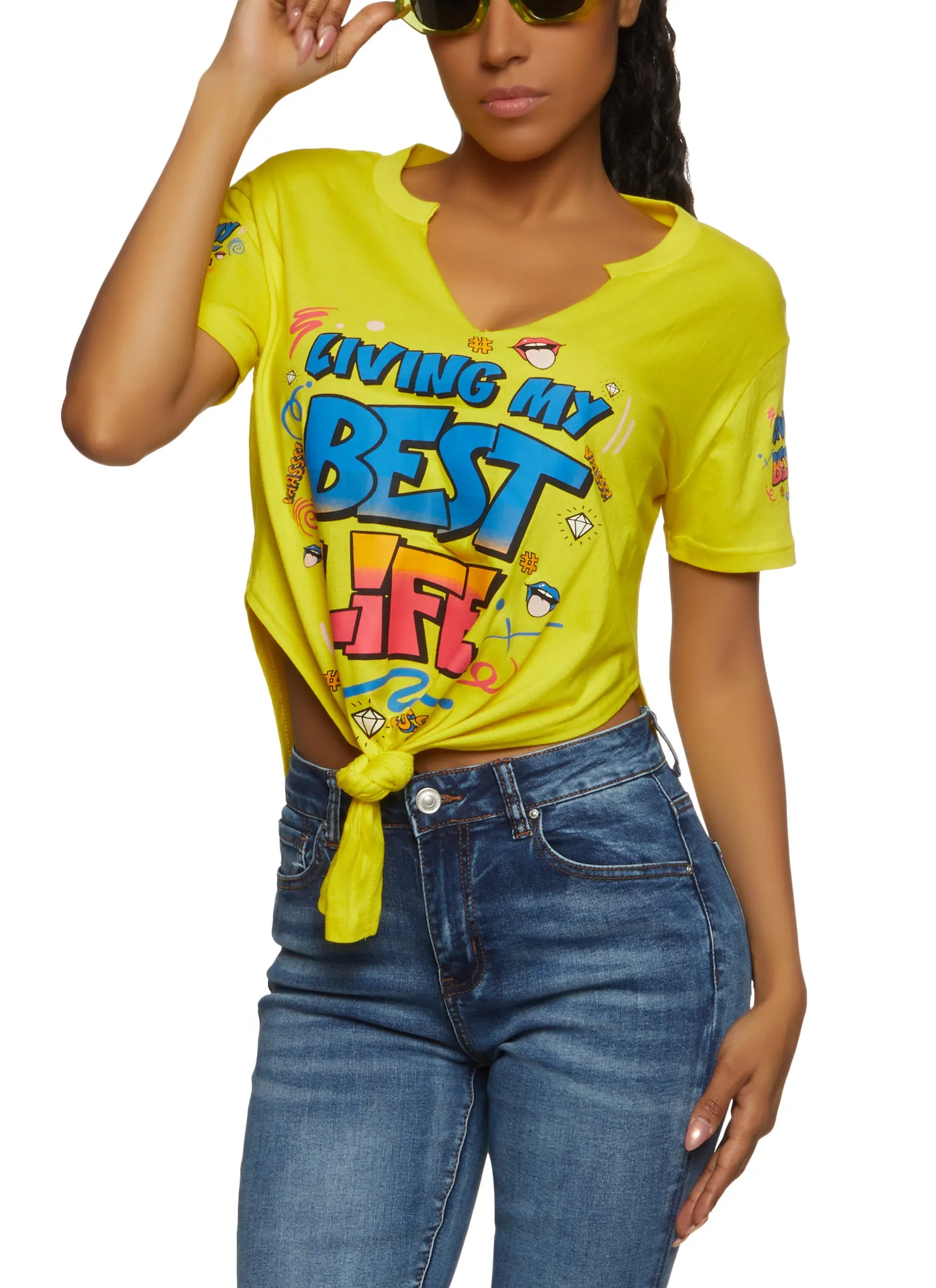 Living My Best Life Graphic Knot Front Tee sold by Rainbow