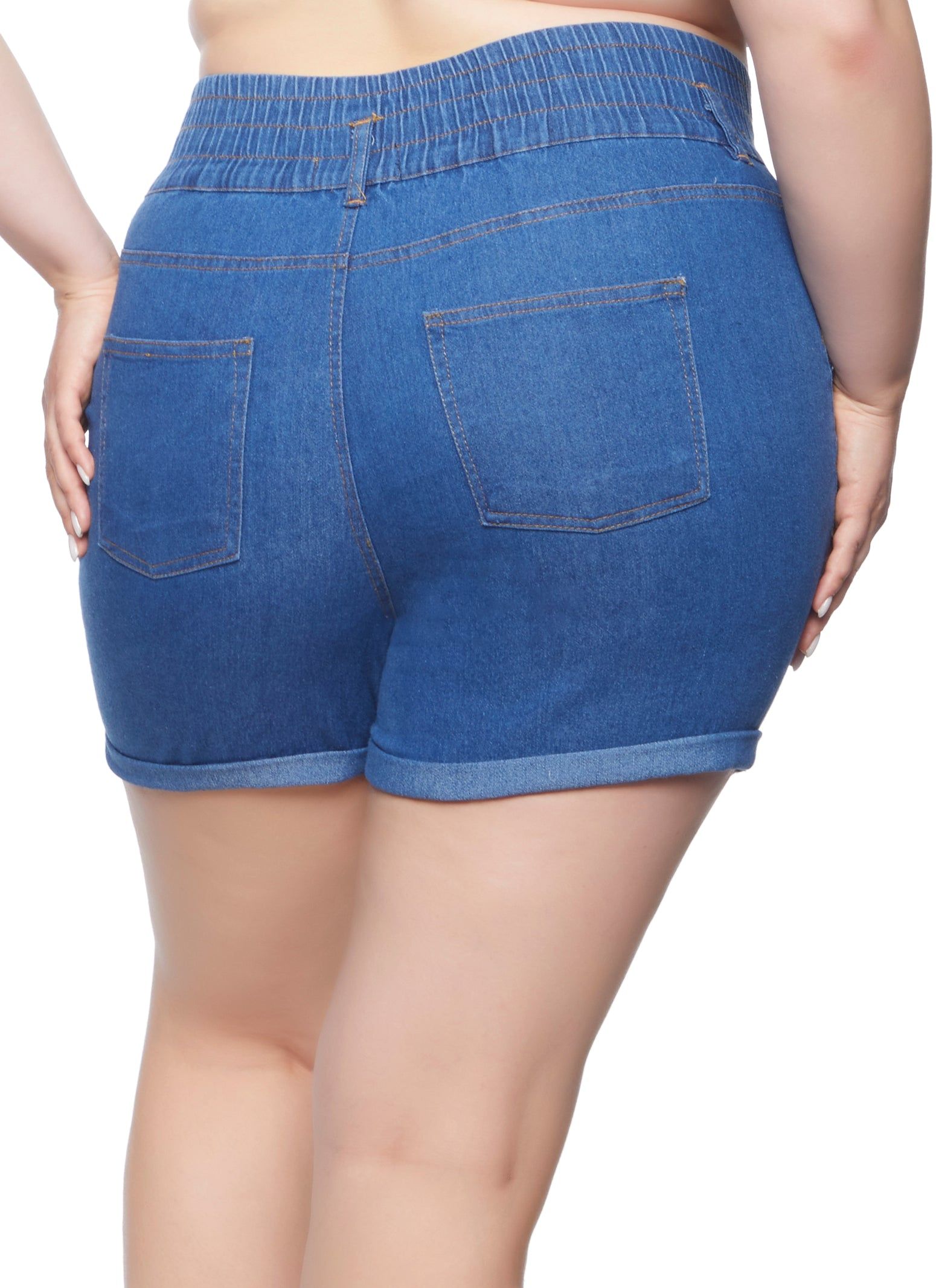 Plus Size Smocked Waist Denim Shorts sold by Rainbow product image thumbnail 2