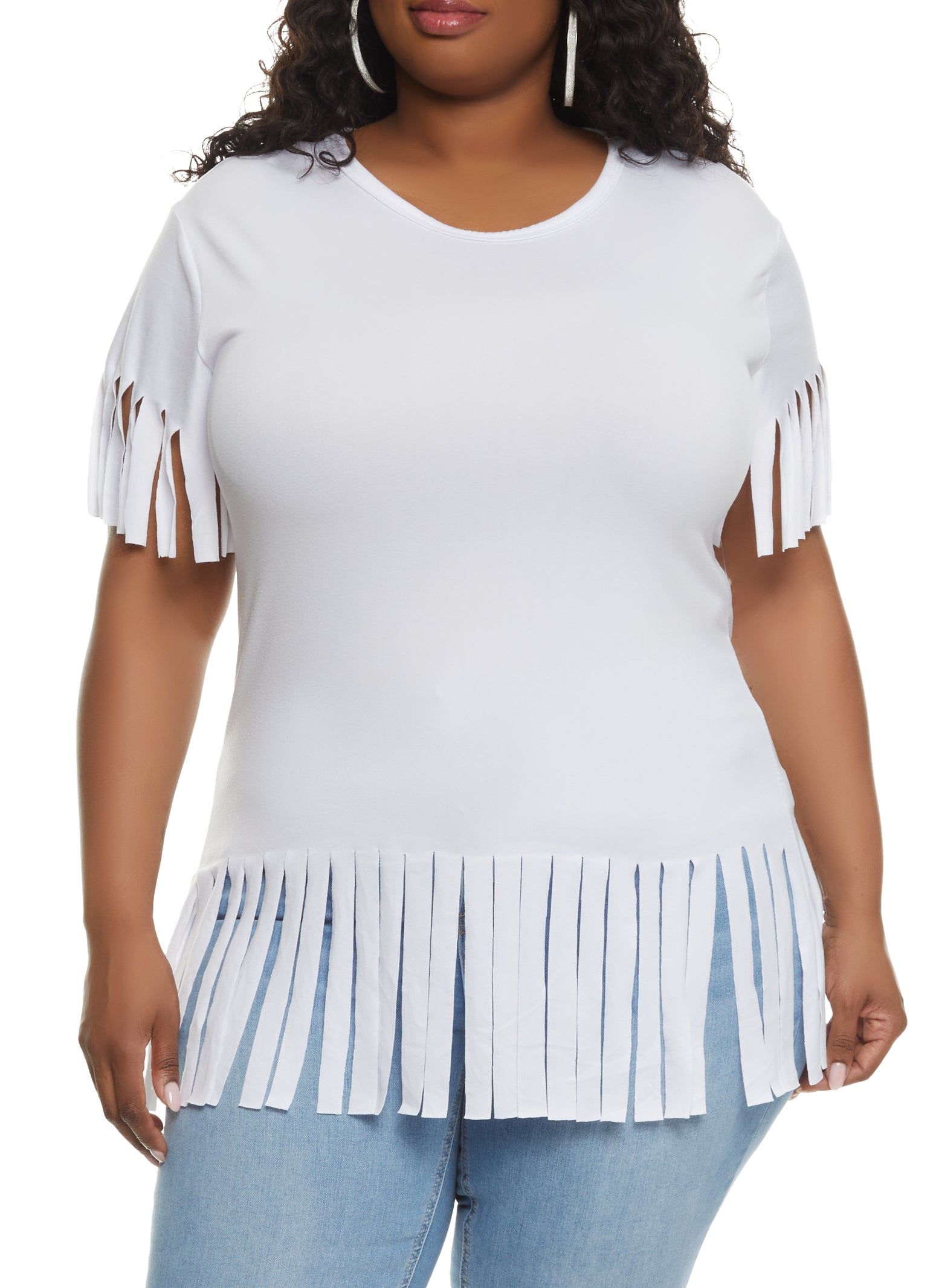 Plus Size Short Sleeve Fringe Hem T Shirt sold by Rainbow