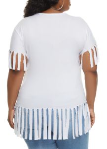 Plus Size Short Sleeve Fringe Hem T Shirt sold by Rainbow