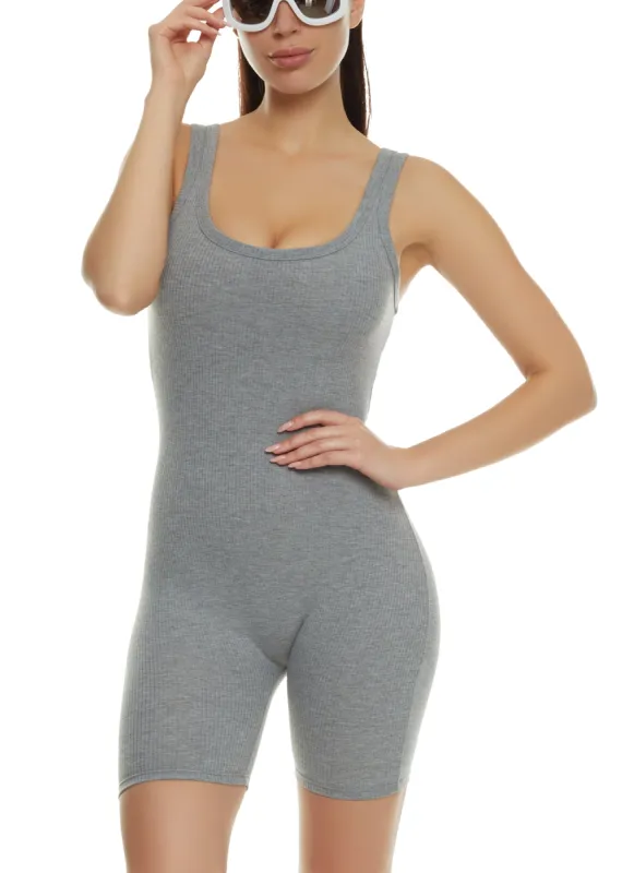 Ribbed Scoop Neck Tank Romper sold by Rainbow