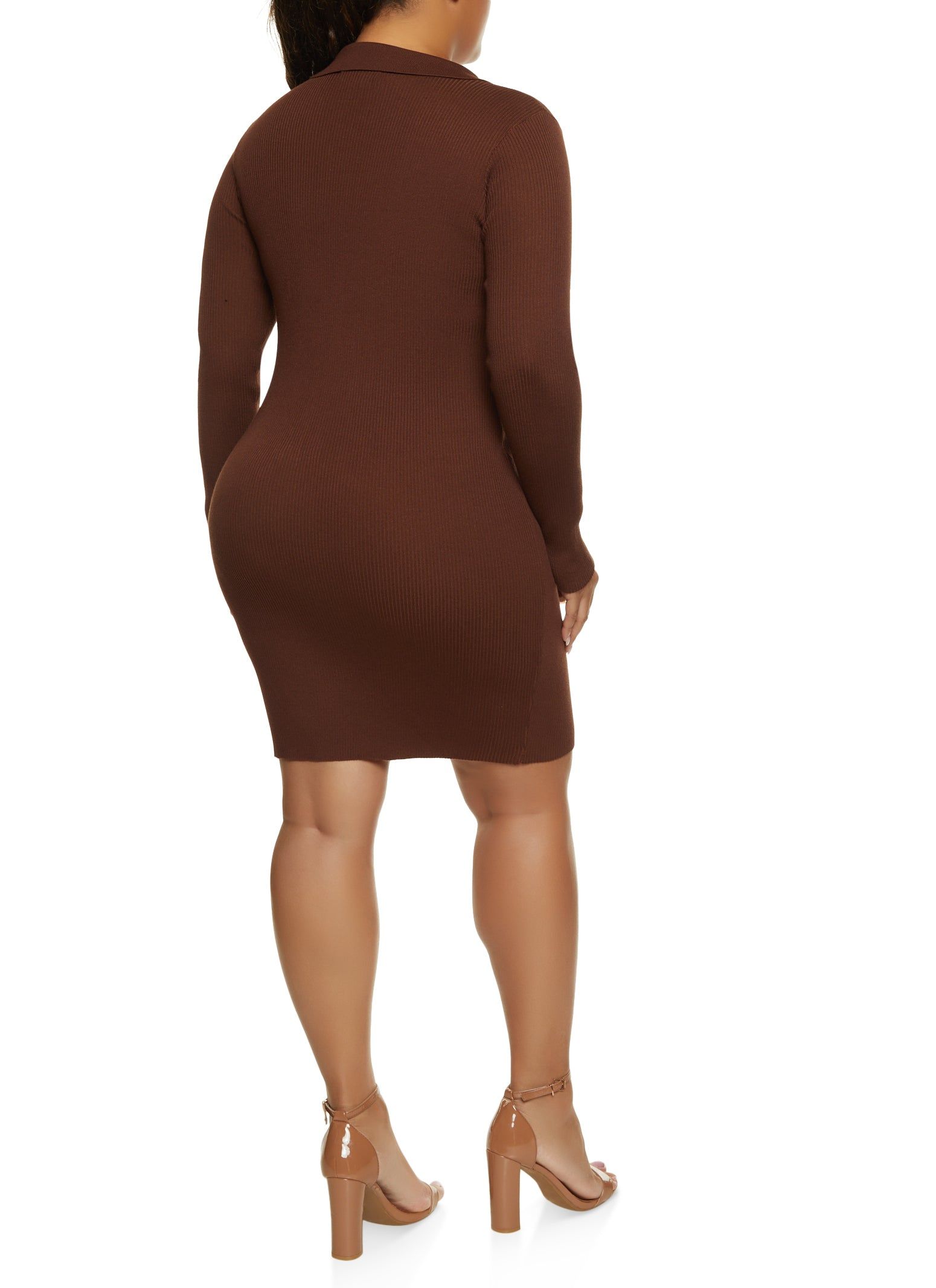 Plus Size Rib Knit Keyhole Collared Bodycon Dress sold by Rainbow product image thumbnail 3