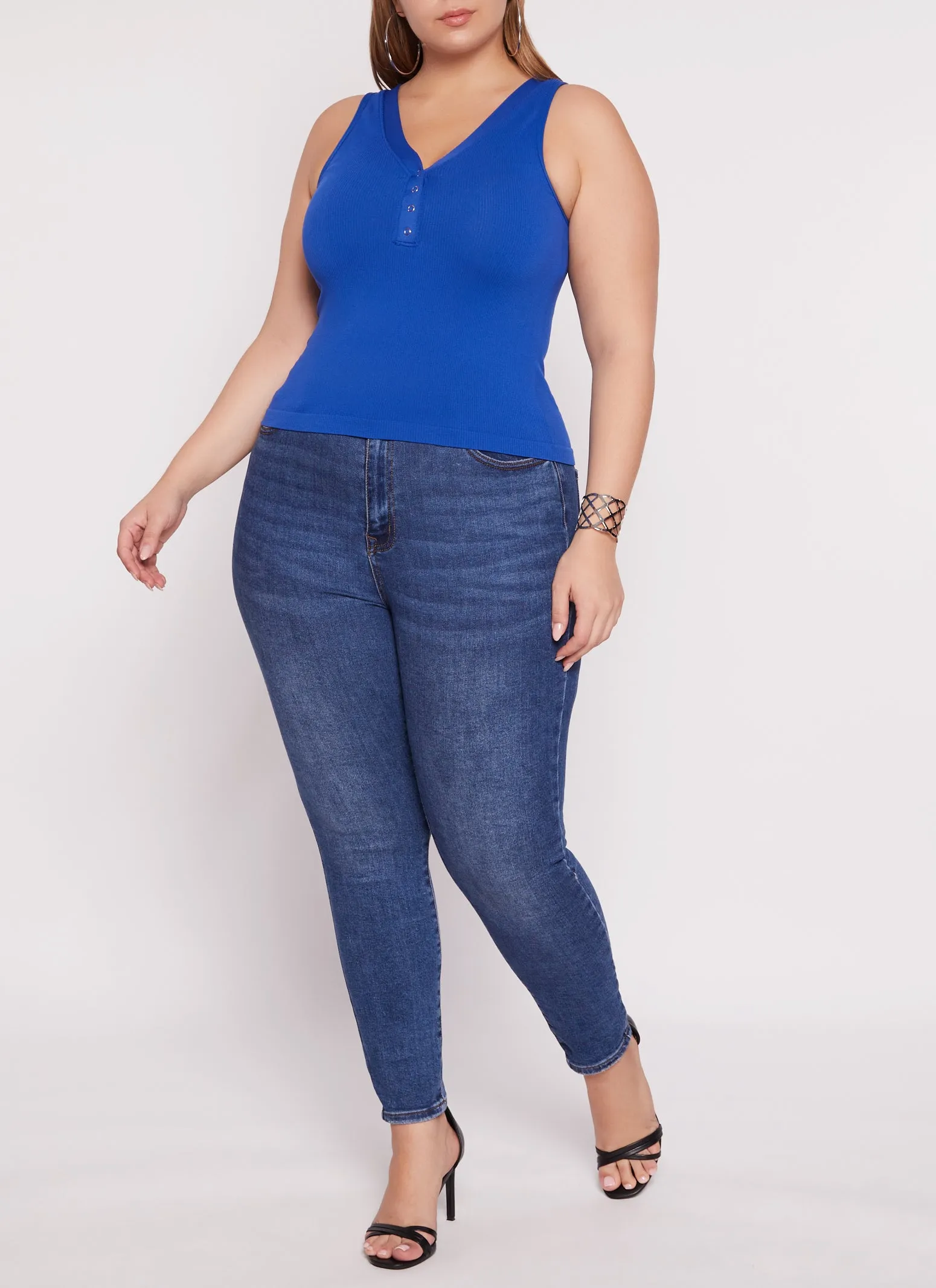 Plus Size Seamless Ribbed Snap Button Tank Top sold by Rainbow product image thumbnail 2