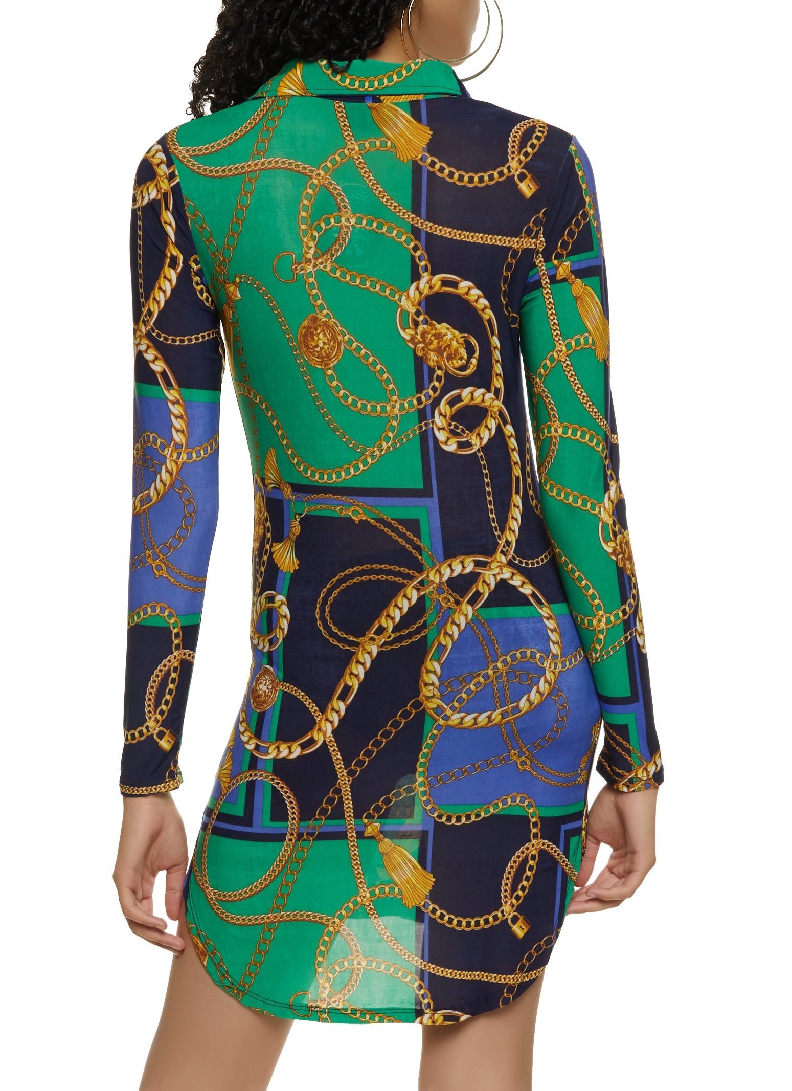 Chain Print Button Front Shirt Dress sold by Rainbow product image thumbnail 3