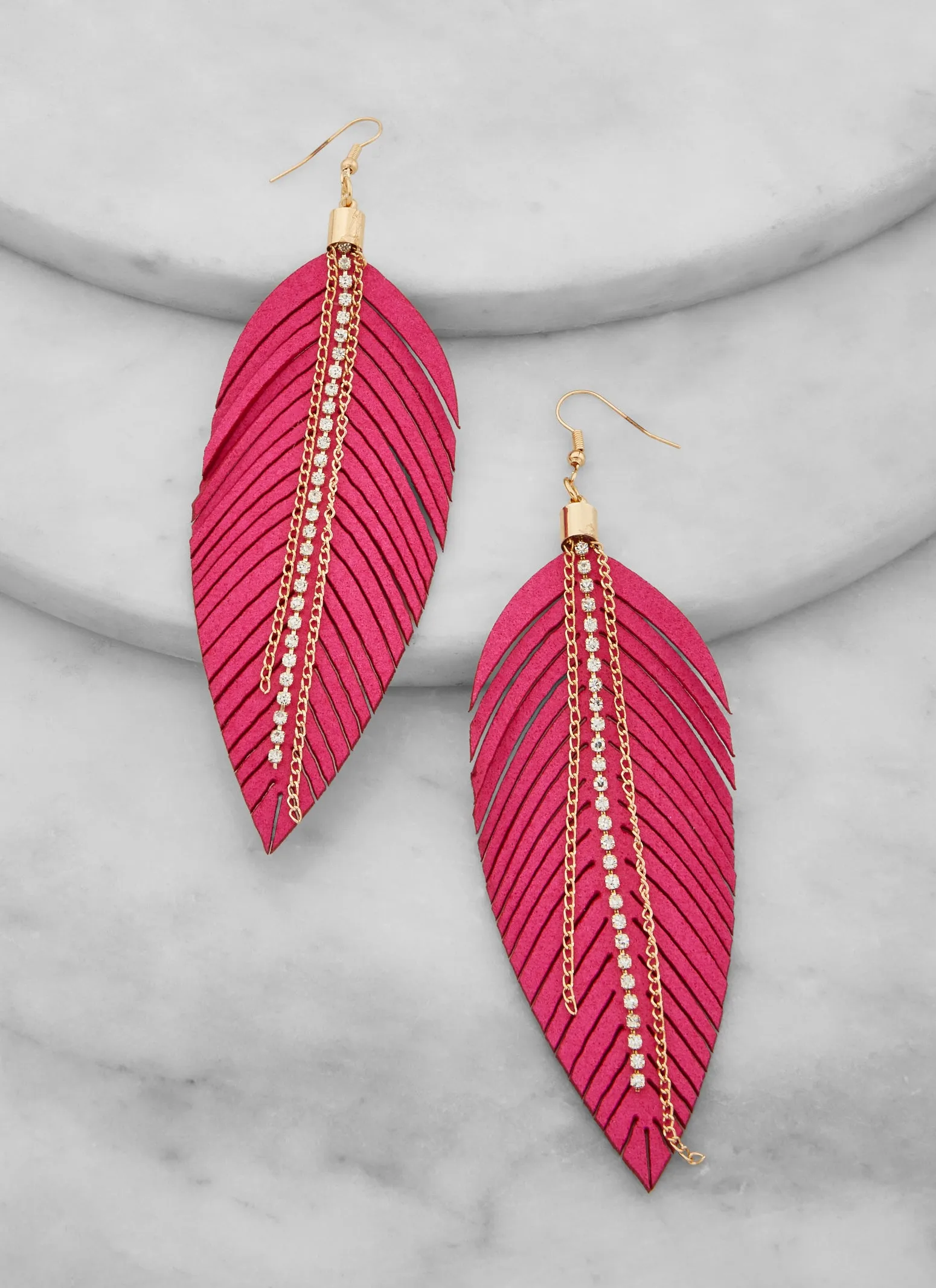 Leaf Rhinestone Fringe Drop Earrings sold by Rainbow product image thumbnail 2