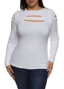 Plus Size Cut Out Keyhole Long Sleeve Tee sold by Rainbow
