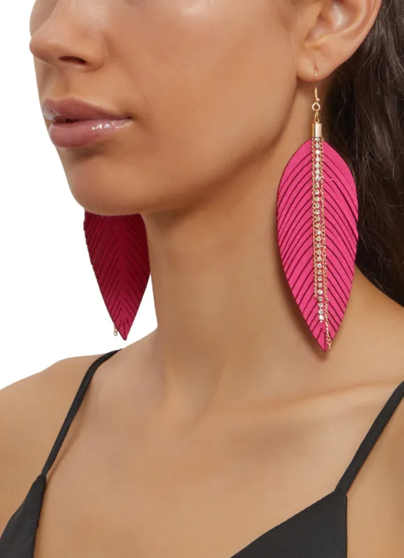 Leaf Rhinestone Fringe Drop Earrings sold by Rainbow