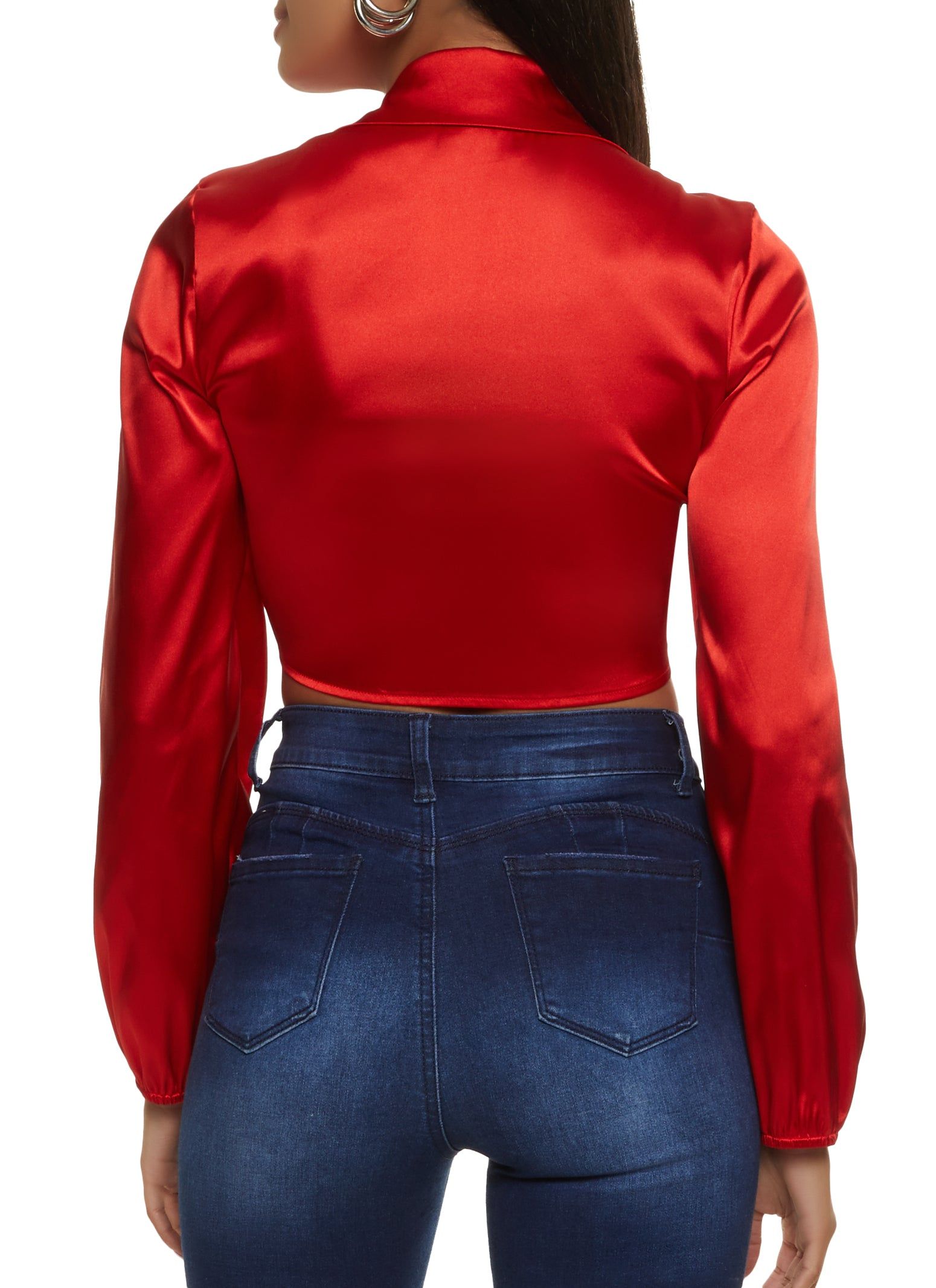 Satin Puff Sleeve Tie Front Crop Top sold by Rainbow product image thumbnail 2