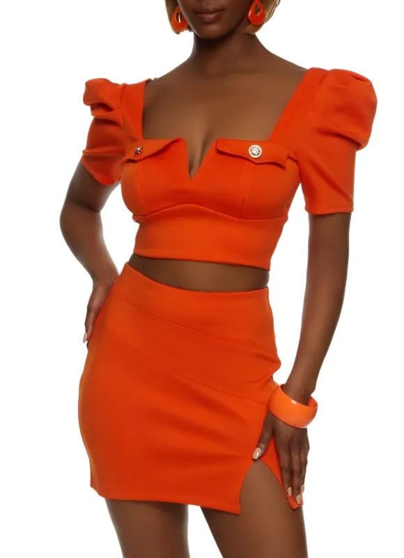 Scuba Short Sleeve Notch Neck Top and Side Slit Skirt sold by Rainbow