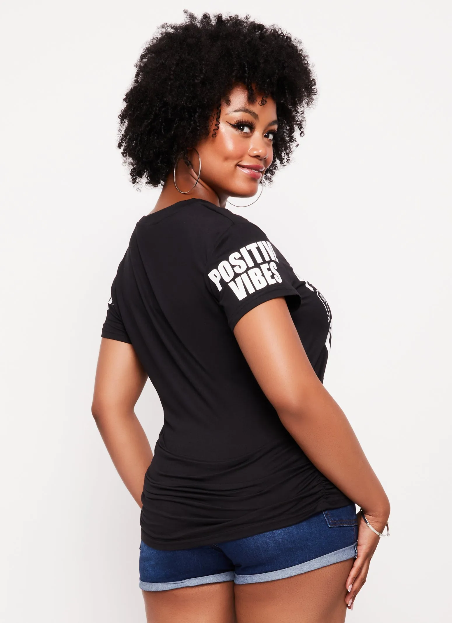Plus Size Positive Vibes Bear Ruched Graphic Tee sold by Rainbow product image thumbnail 3
